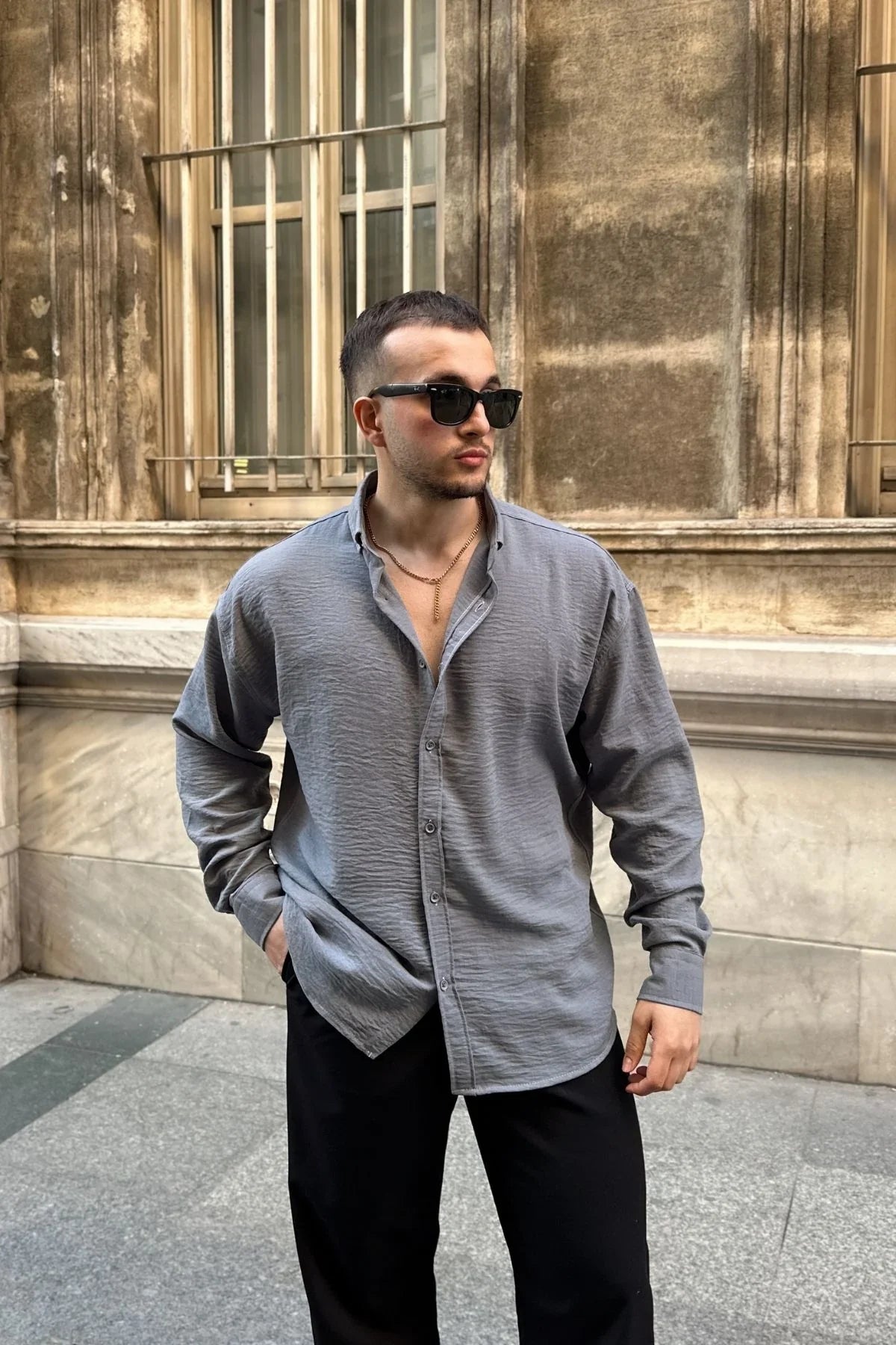 Napas Erkek Oversize Keten Görünümlü Gömlek - Livio Ferri