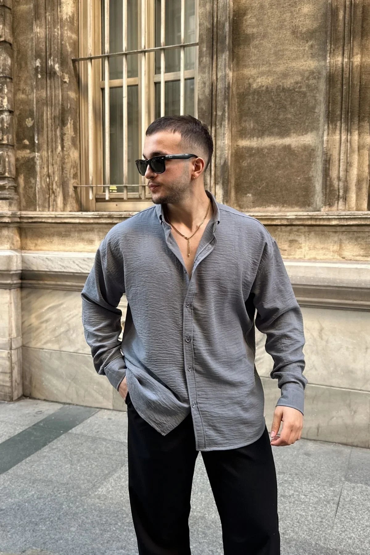 Napas Erkek Oversize Keten Görünümlü Gömlek - Livio Ferri