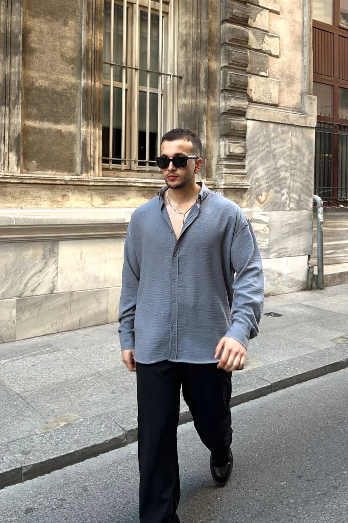 Napas Erkek Oversize Keten Görünümlü Gömlek - Livio Ferri