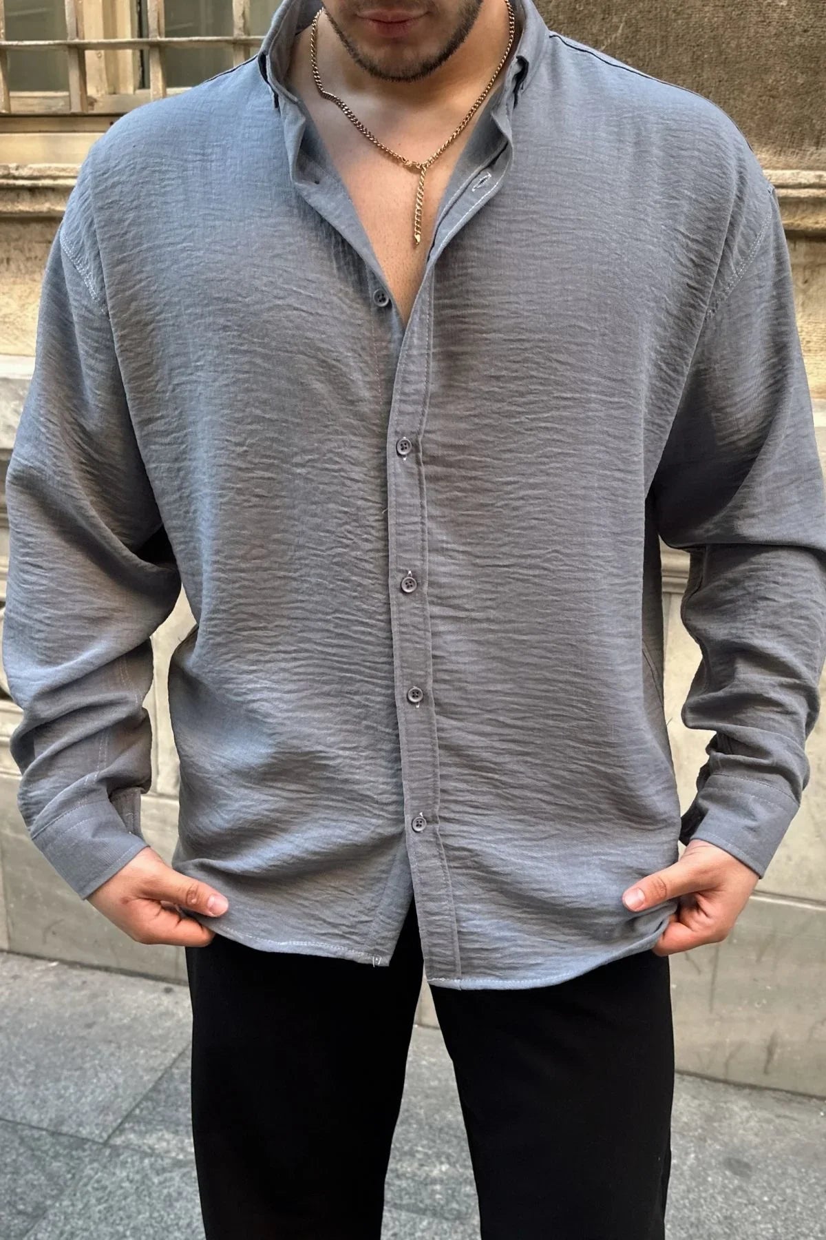 Napas Erkek Oversize Keten Görünümlü Gömlek - Livio Ferri