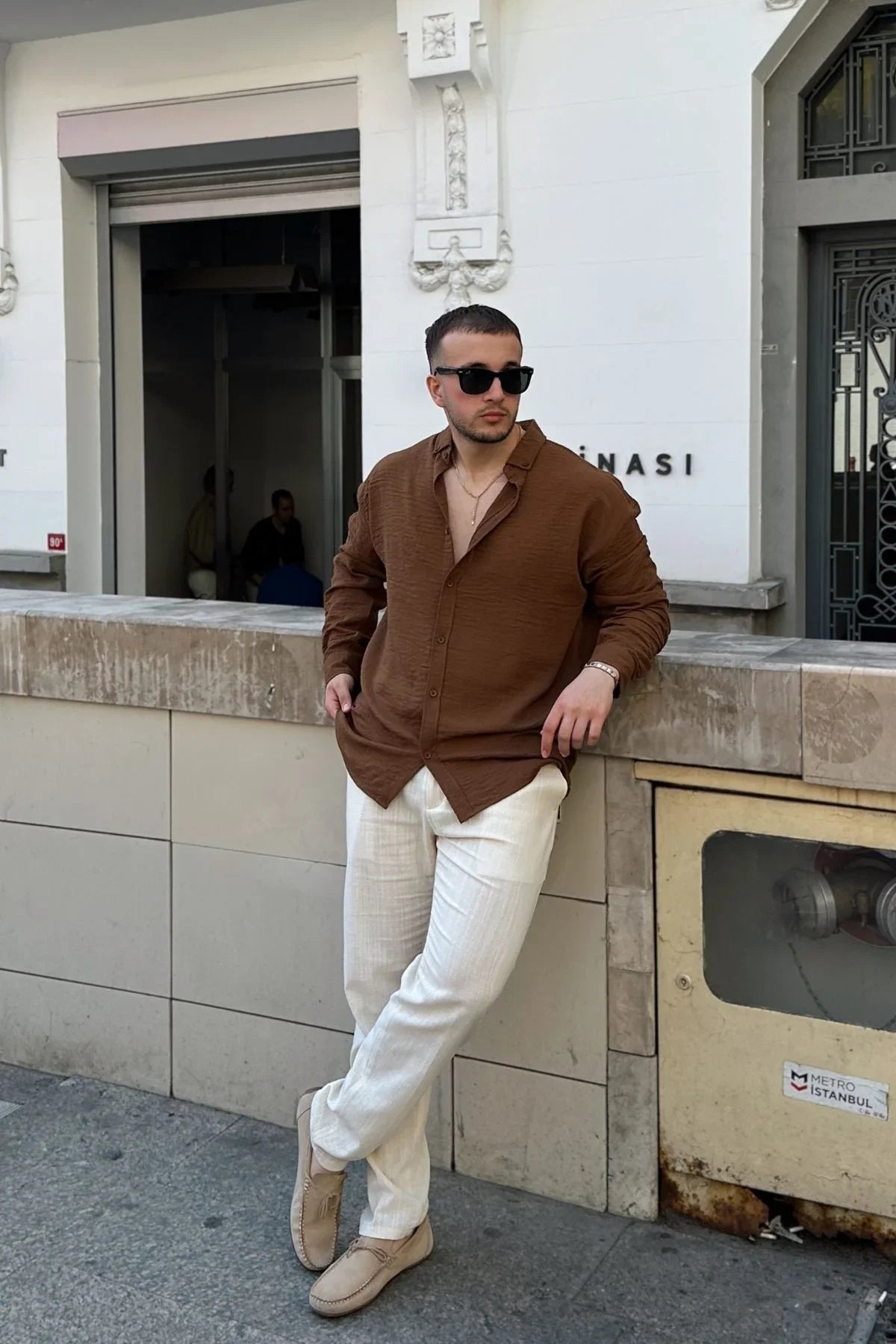 Napas Erkek Oversize Keten Görünümlü Gömlek - Livio Ferri