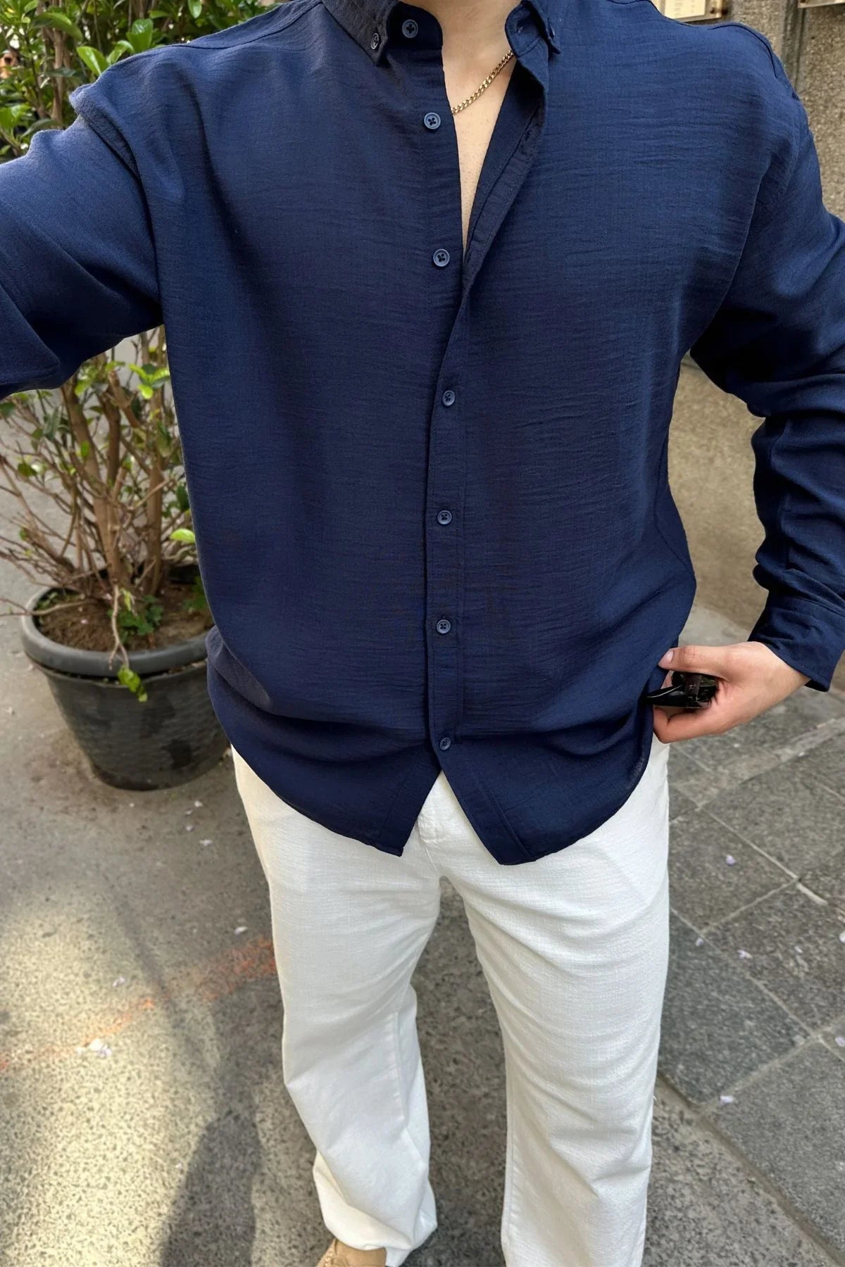 Napas Erkek Oversize Keten Görünümlü Gömlek - Livio Ferri