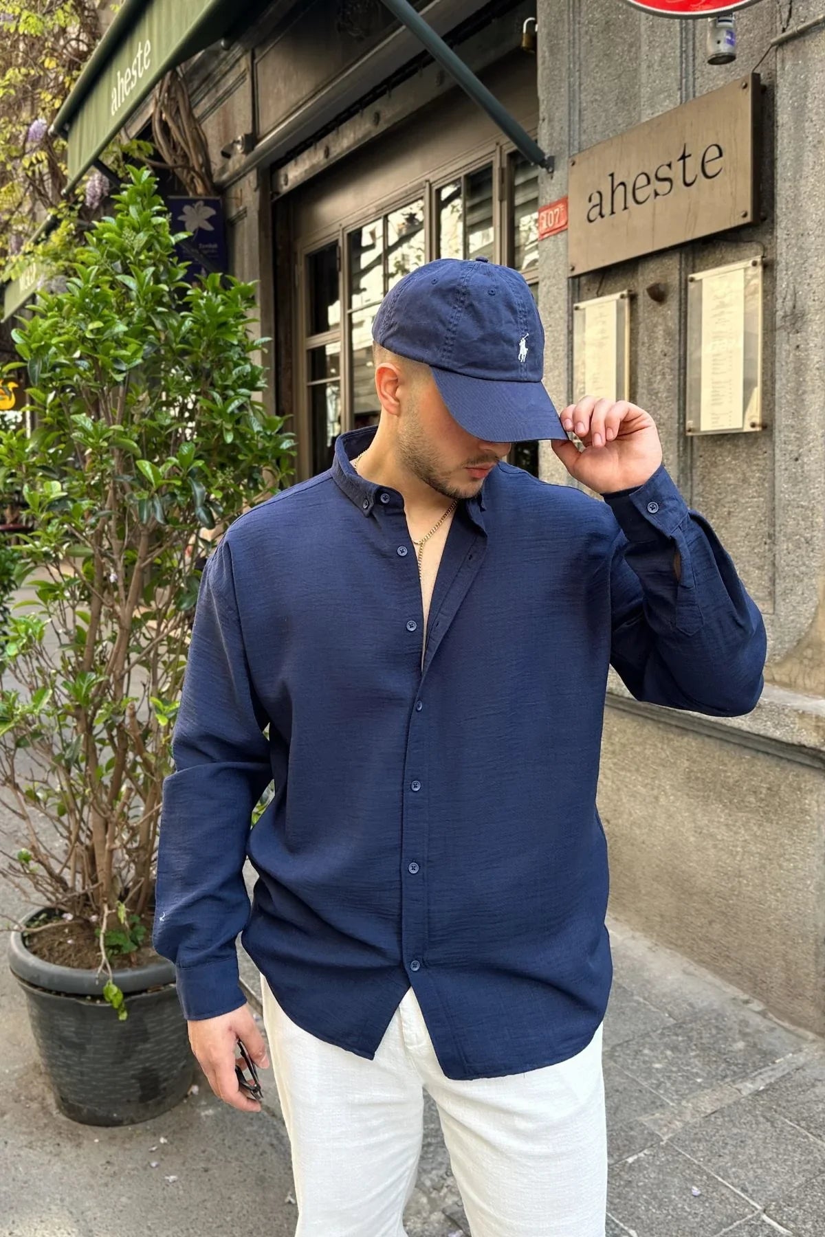 Napas Erkek Oversize Keten Görünümlü Gömlek - Livio Ferri