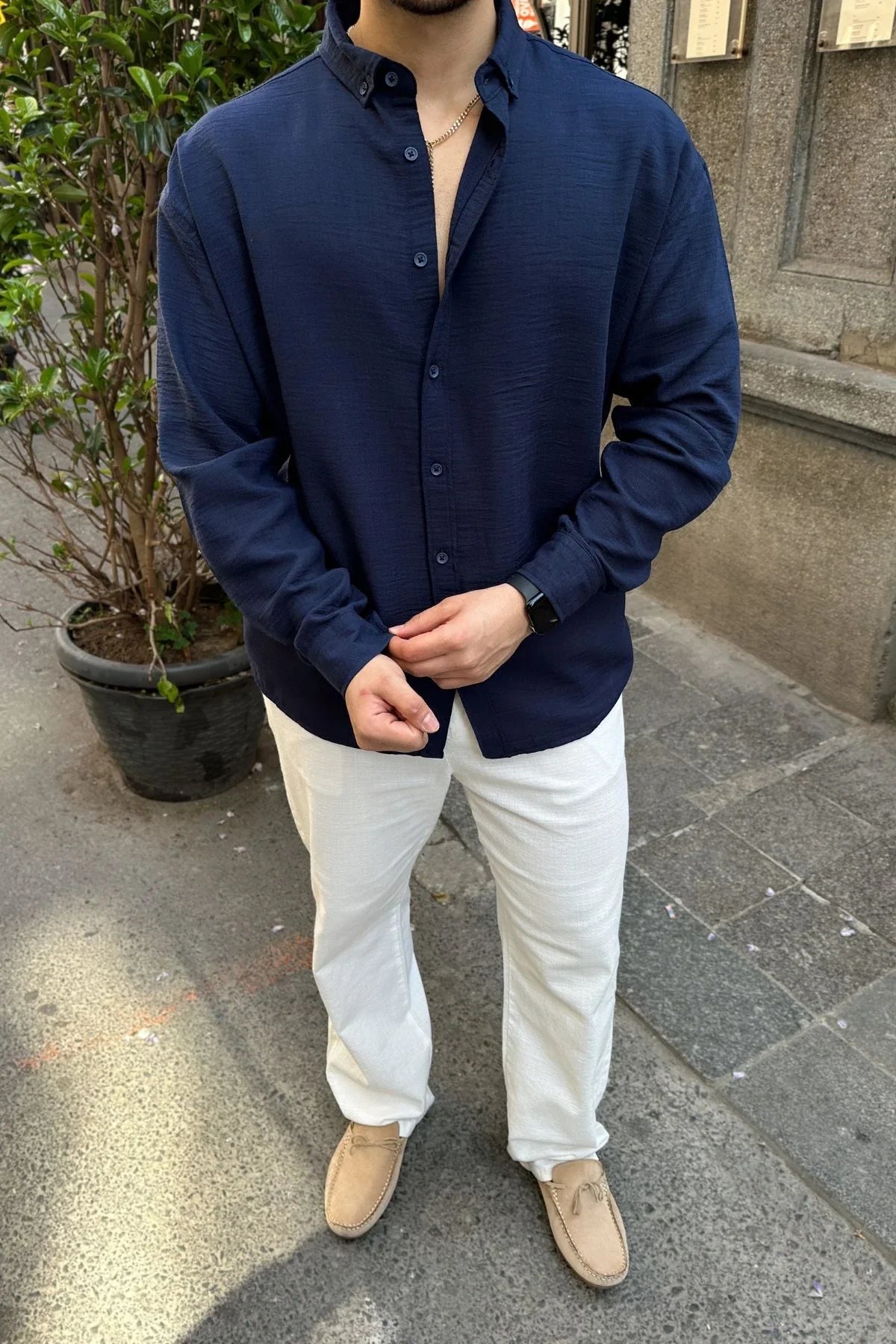 Napas Erkek Oversize Keten Görünümlü Gömlek - Livio Ferri