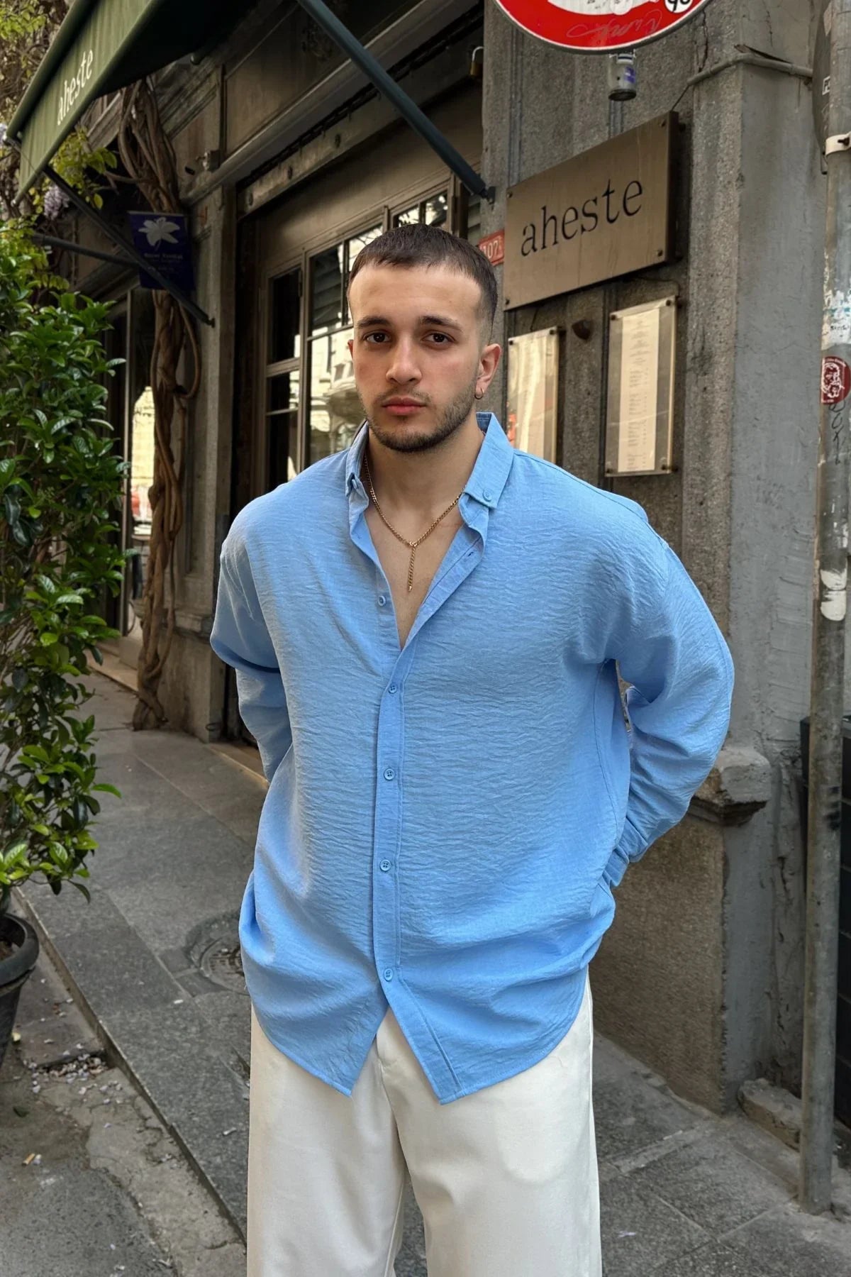 Napas Erkek Oversize Keten Görünümlü Gömlek - Livio Ferri