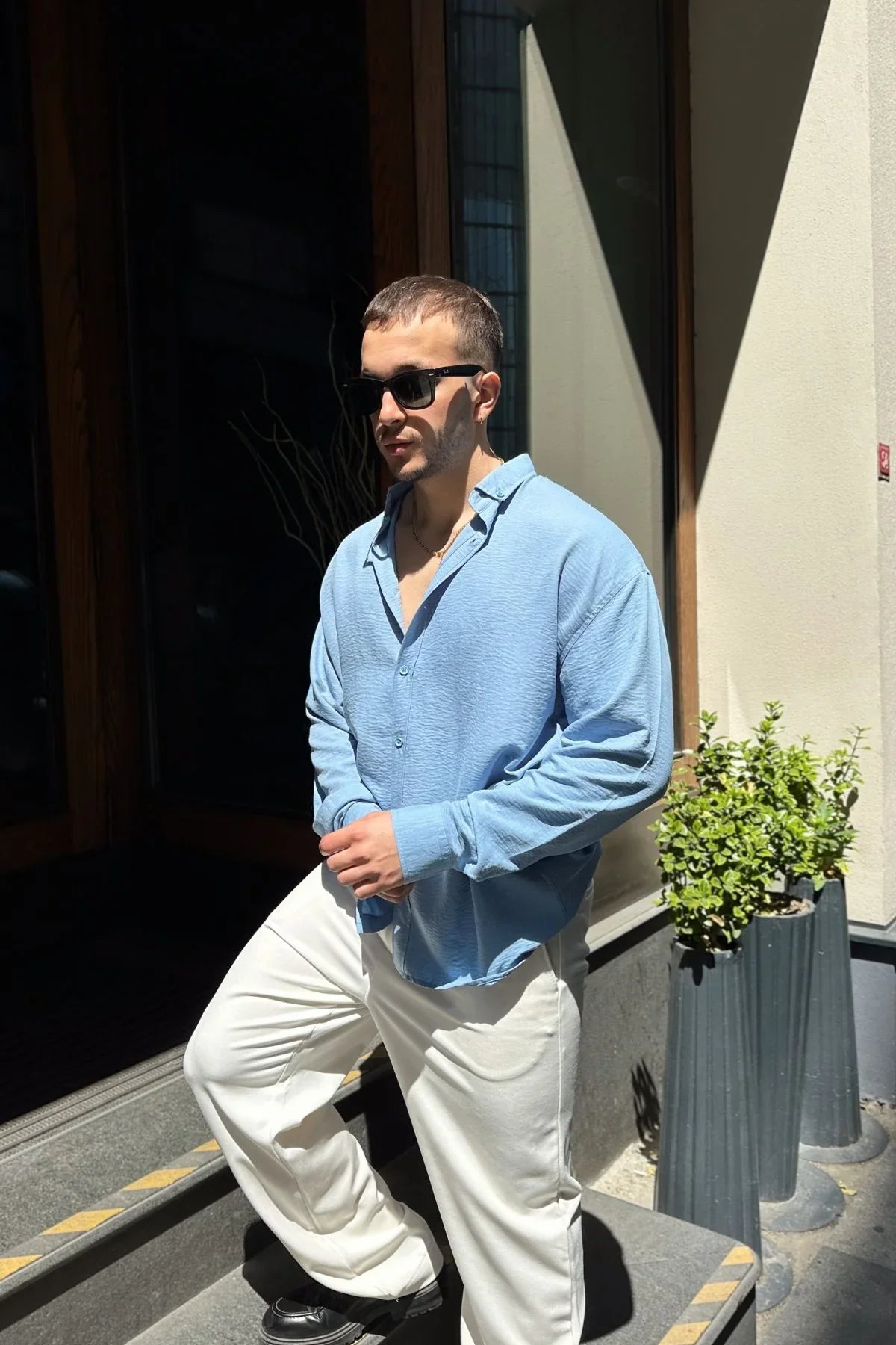 Napas Erkek Oversize Keten Görünümlü Gömlek - Livio Ferri