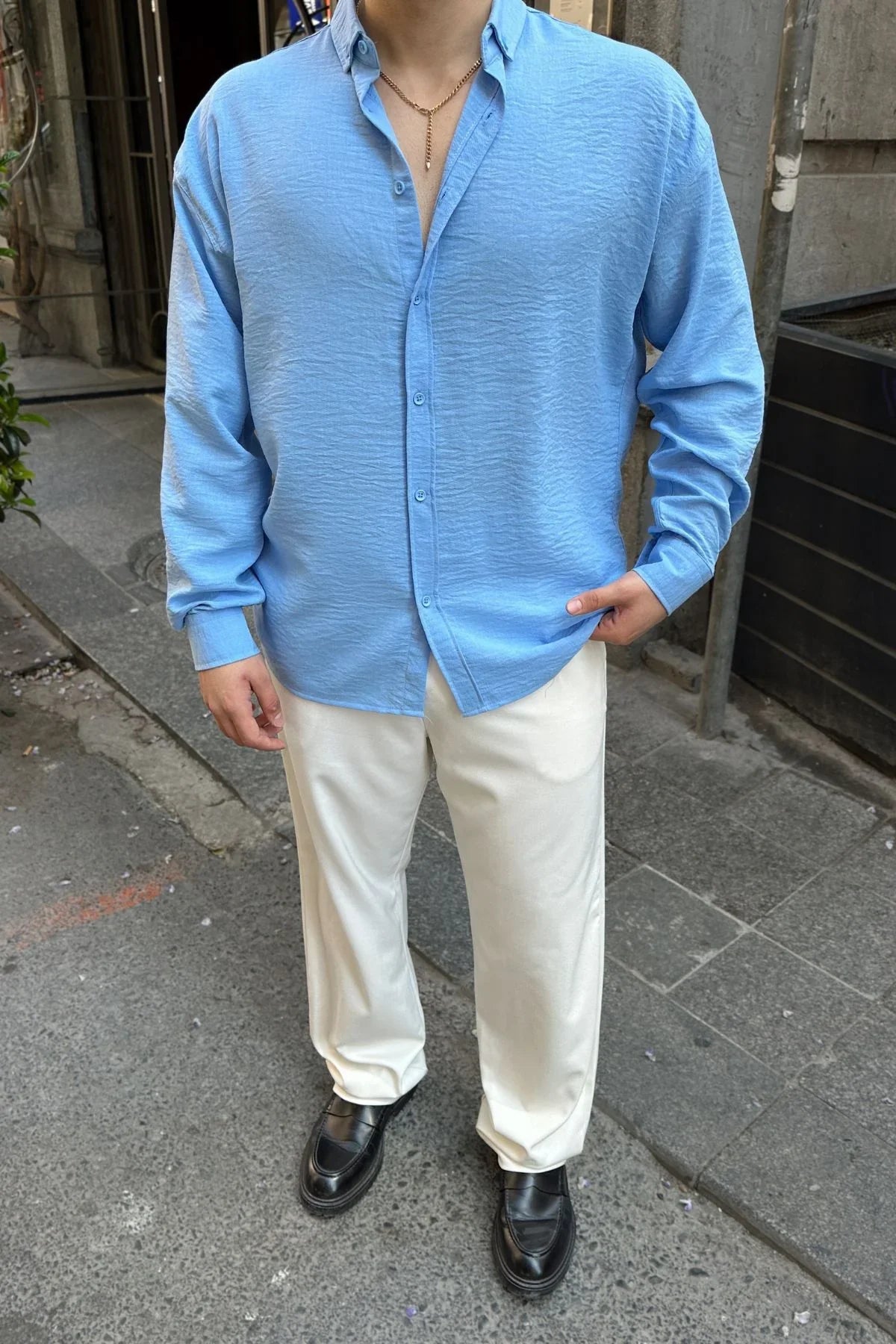 Napas Erkek Oversize Keten Görünümlü Gömlek - Livio Ferri