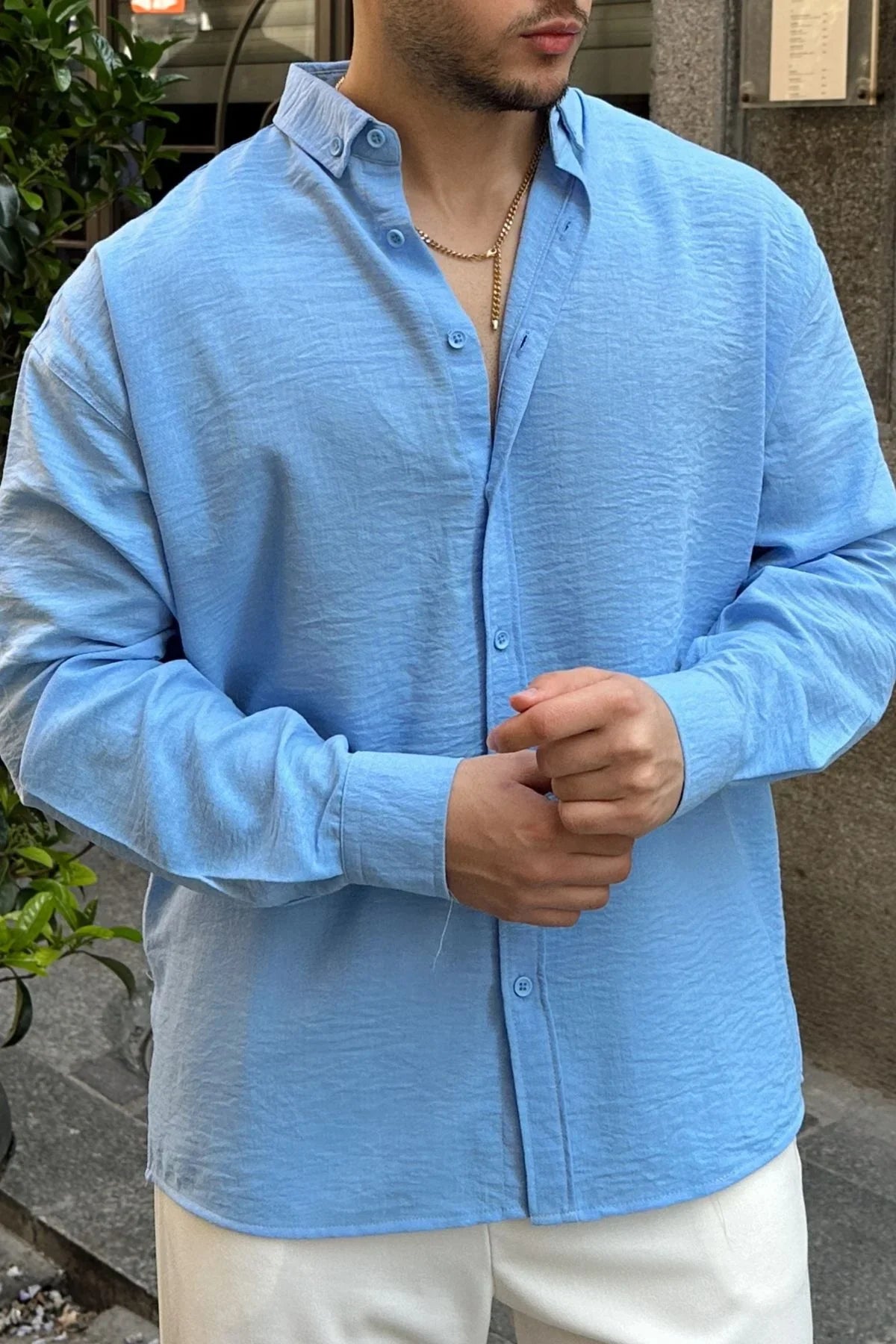 Napas Erkek Oversize Keten Görünümlü Gömlek - Livio Ferri