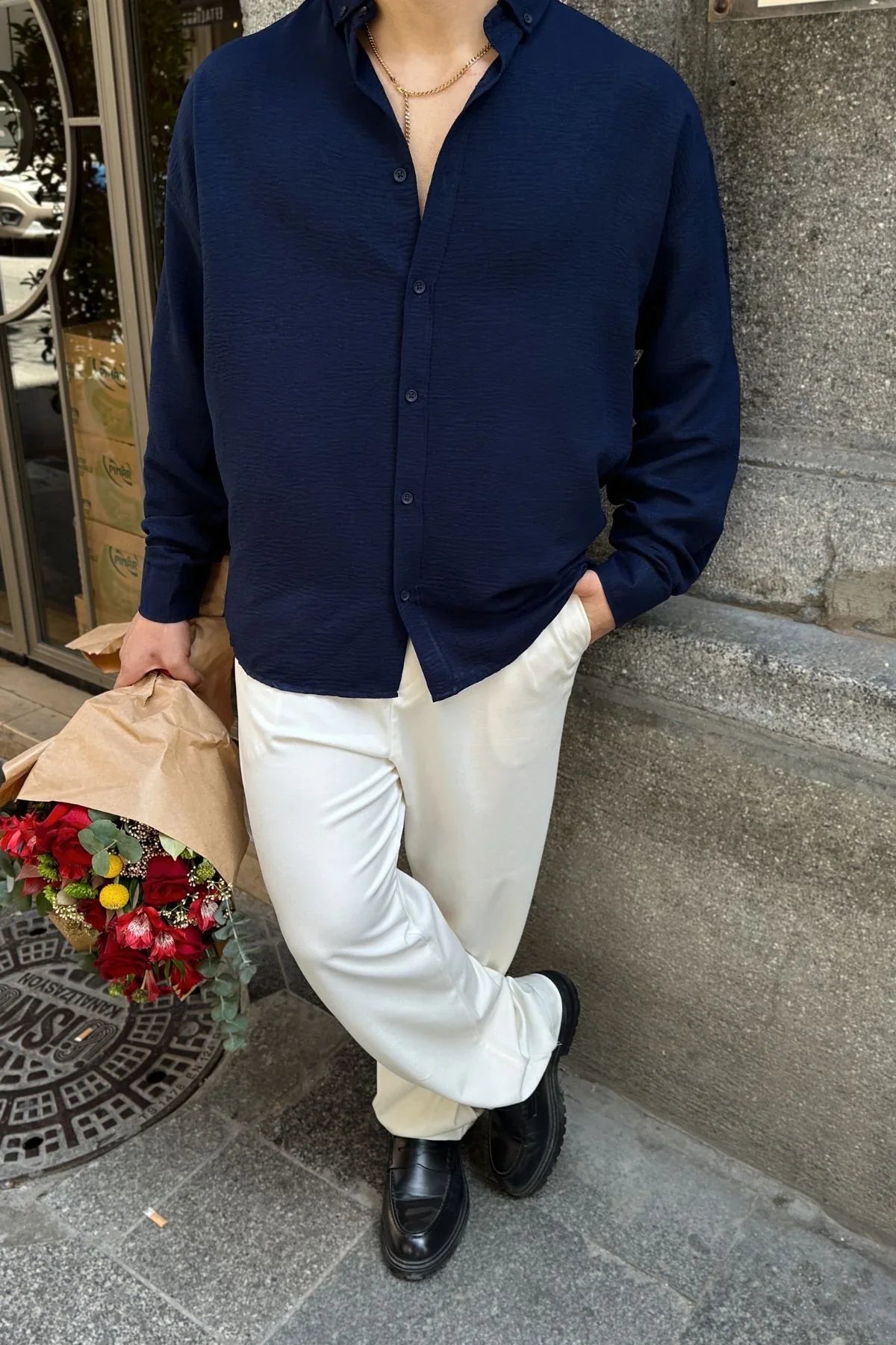 Napas Erkek Oversize Keten Görünümlü Gömlek - Livio Ferri