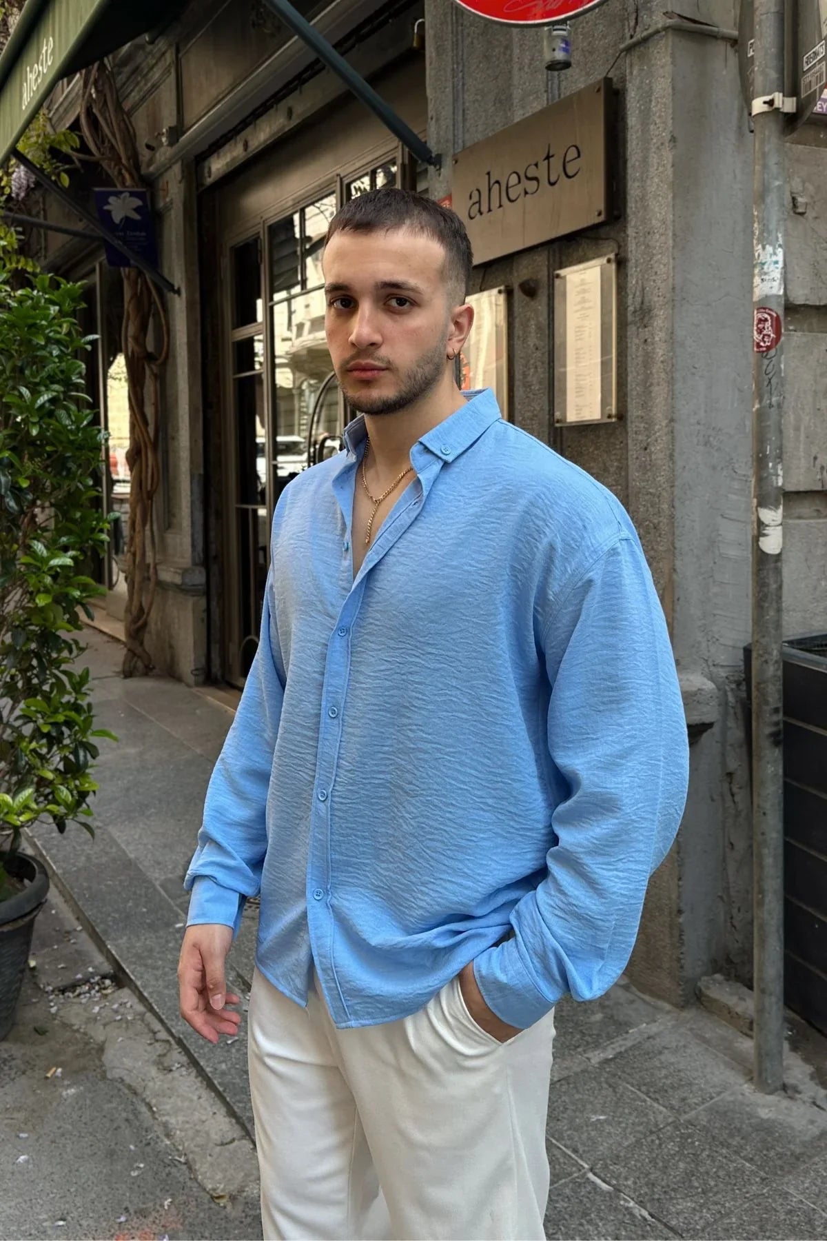 Napas Erkek Oversize Keten Görünümlü Gömlek - Livio Ferri