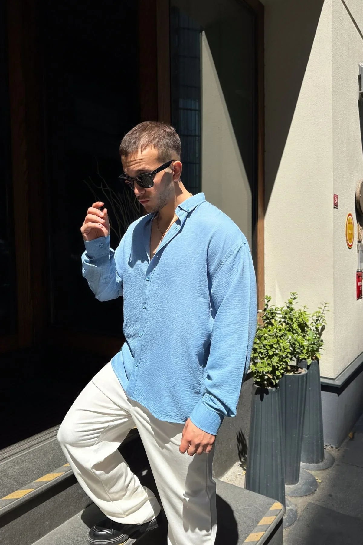 Napas Erkek Oversize Keten Görünümlü Gömlek - Livio Ferri