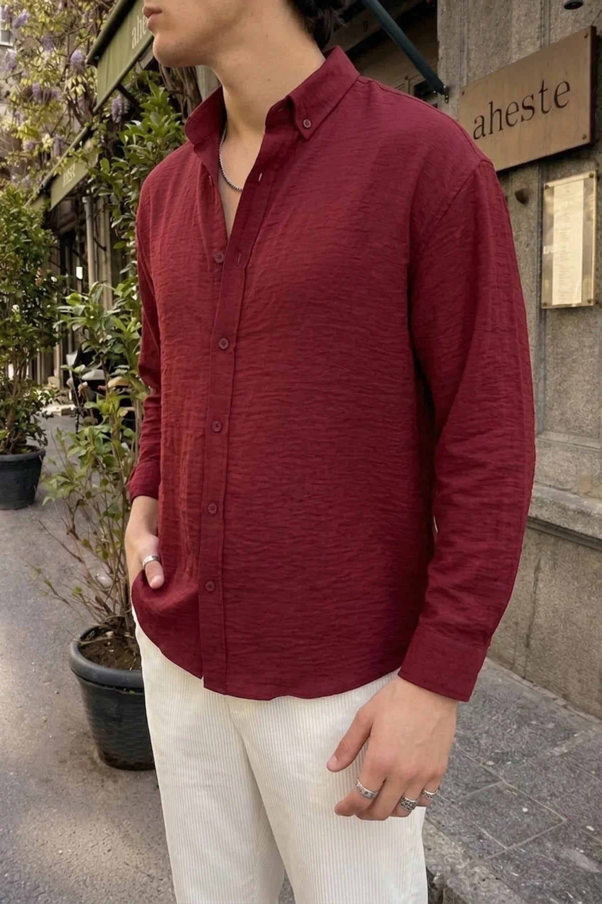 Napas Erkek Oversize Keten Görünümlü Gömlek - Livio Ferri
