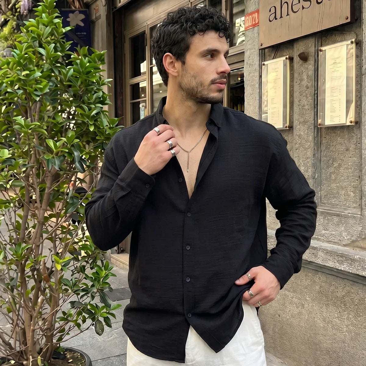 Napas Erkek Oversize Keten Görünümlü Gömlek