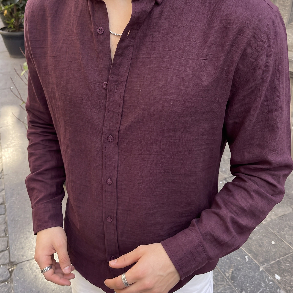 Napas Erkek Oversize Keten Görünümlü Gömlek