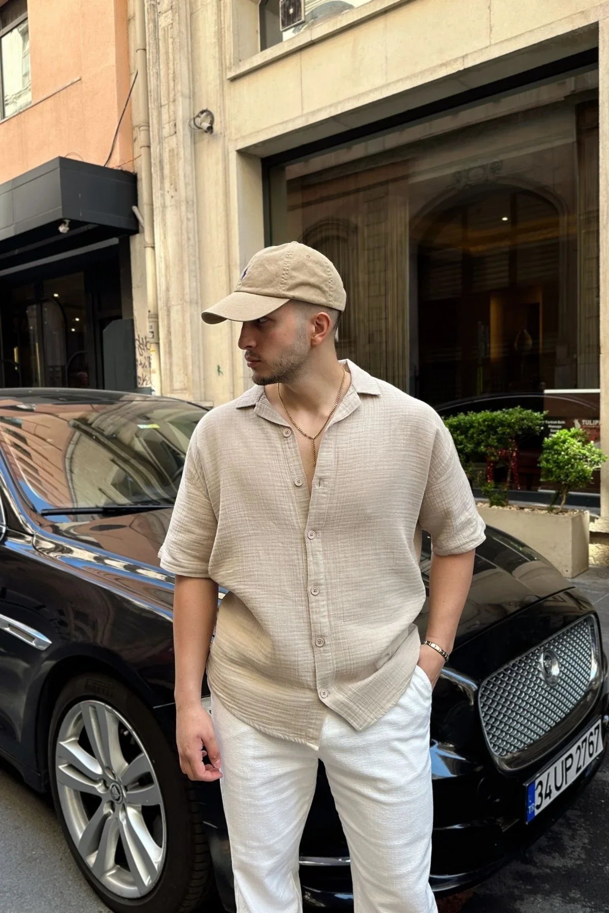 Nebel Erkek Yazlık Pamuk Gömlek Apaş Yaka Kısa Kollu, Düğmeli, Rahat Kalıp - Livio Ferri