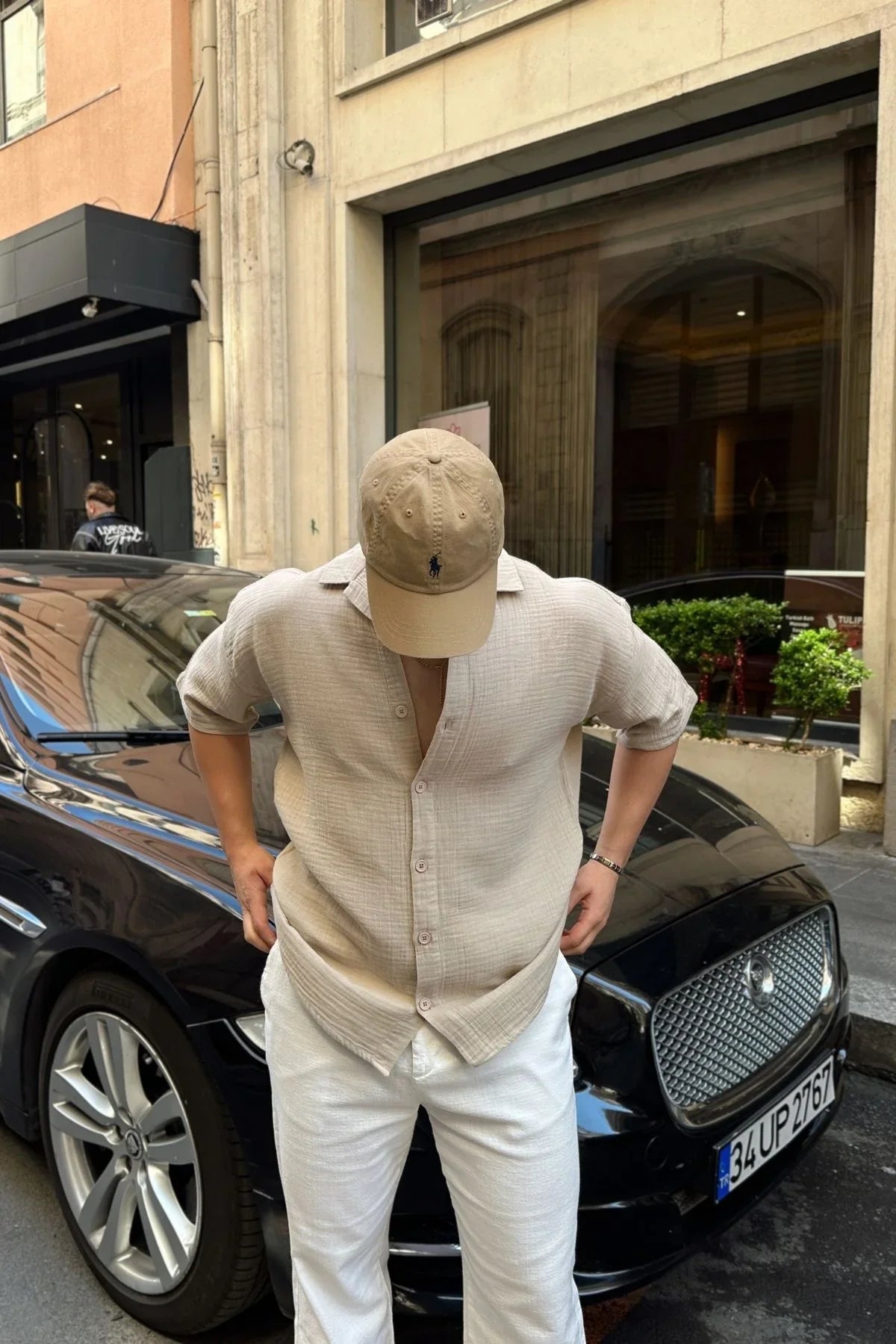 Nebel Erkek Yazlık Pamuk Gömlek Apaş Yaka Kısa Kollu, Düğmeli, Rahat Kalıp - Livio Ferri