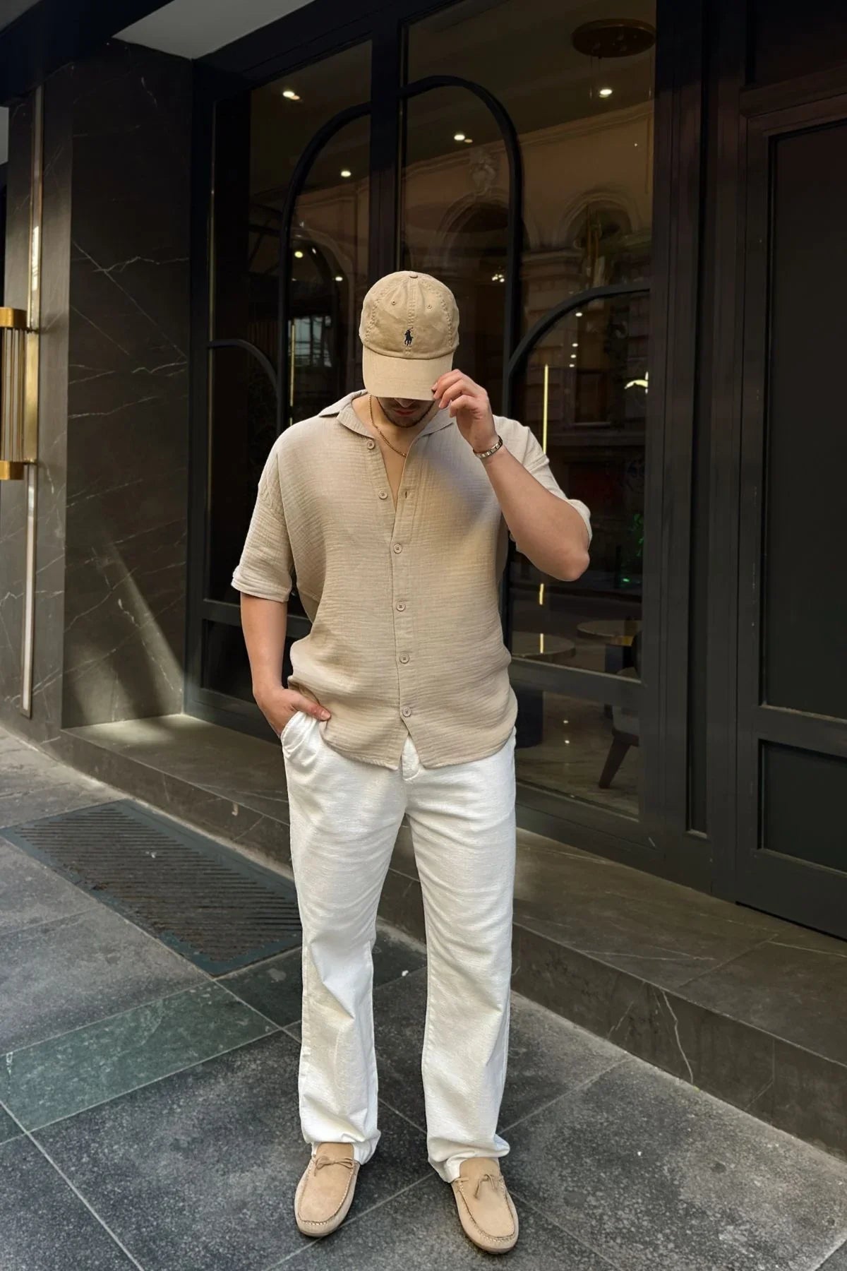 Nebel Erkek Yazlık Pamuk Gömlek Apaş Yaka Kısa Kollu, Düğmeli, Rahat Kalıp - Livio Ferri