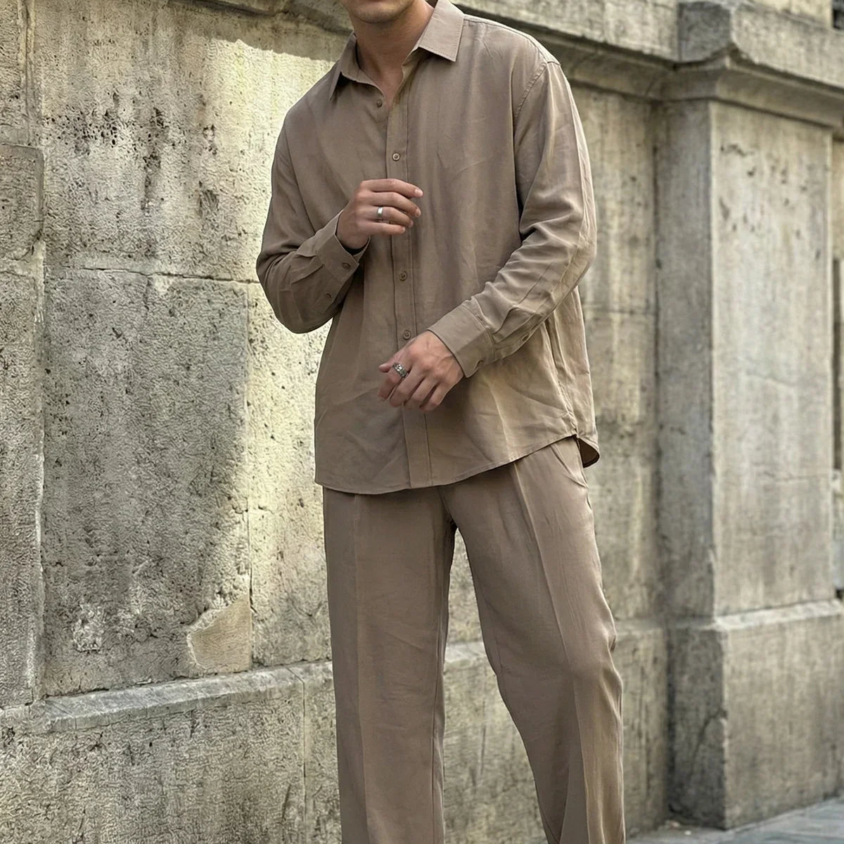 Noda %100 Pamuk Oversize Erkek Modal İkili Takım Gömlek Pantolon - Livio Ferri
