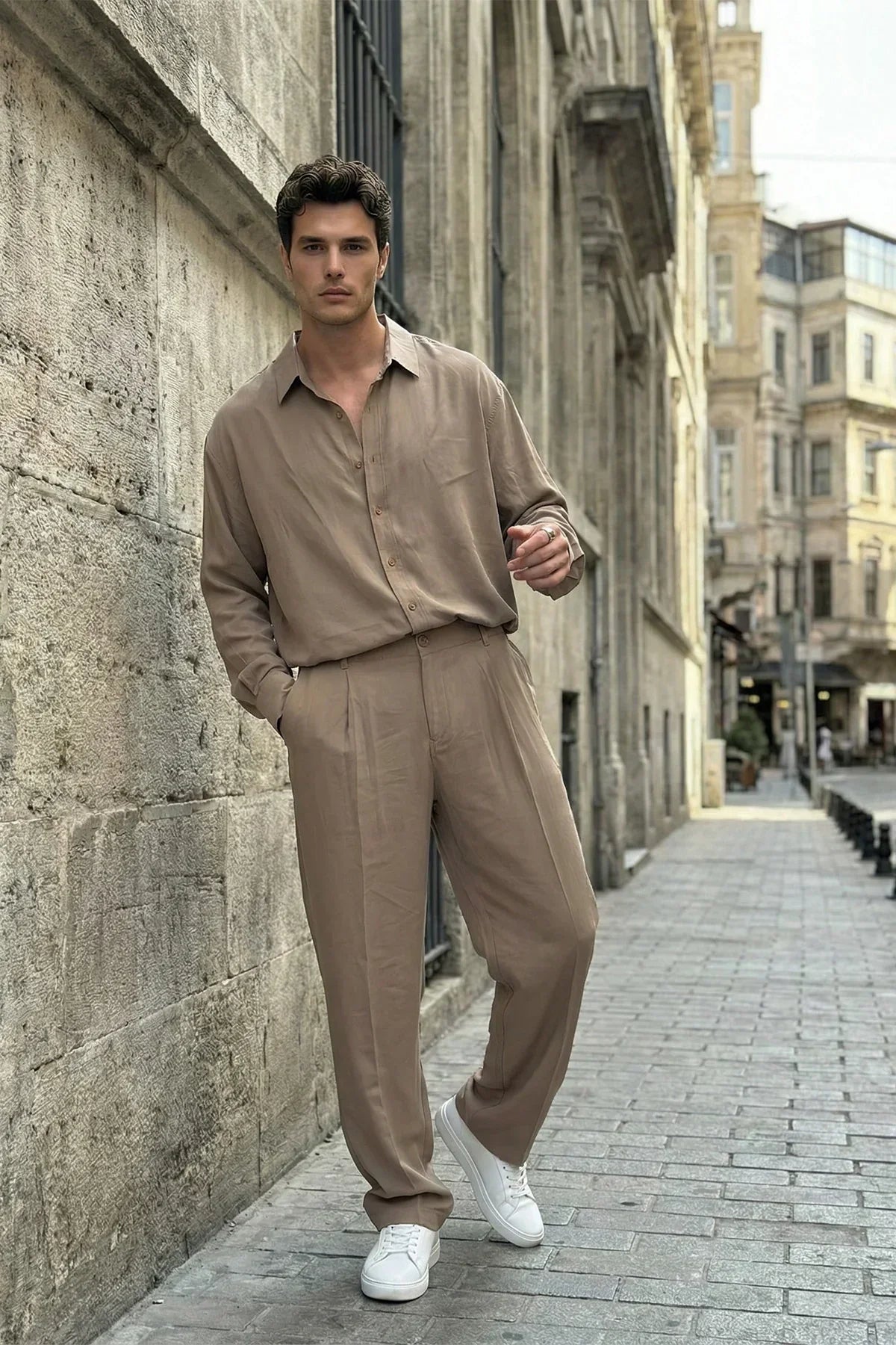 Noda %100 Pamuk Oversize Erkek Modal İkili Takım Gömlek Pantolon - Livio Ferri