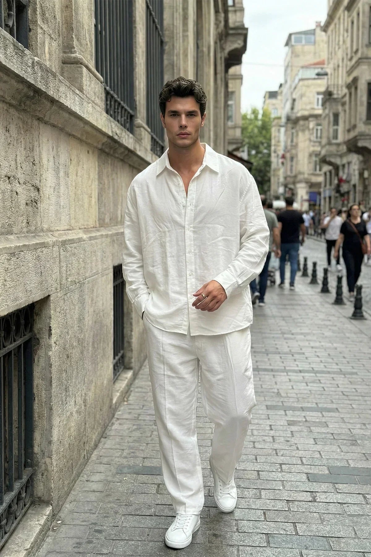 Noda %100 Pamuk Oversize Erkek Modal İkili Takım Gömlek Pantolon - Livio Ferri