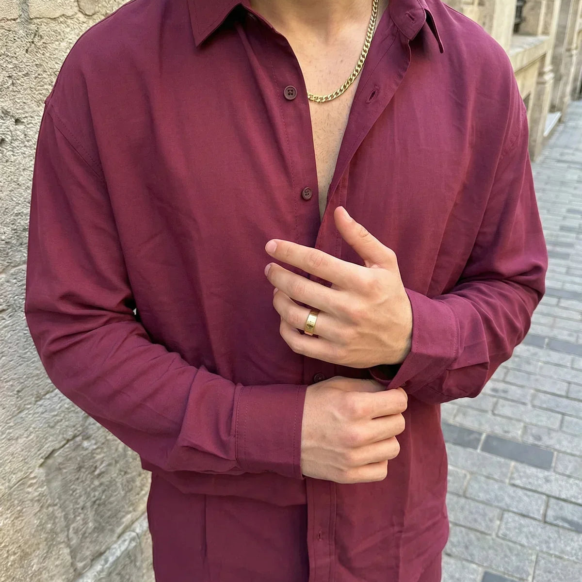 Noda %100 Pamuk Oversize Erkek Modal İkili Takım Gömlek Pantolon - Livio Ferri