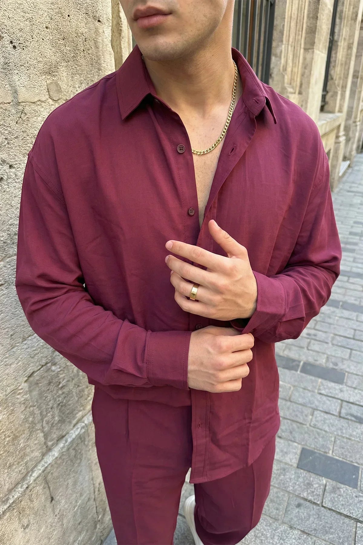 Noda %100 Pamuk Oversize Erkek Modal İkili Takım Gömlek Pantolon - Livio Ferri