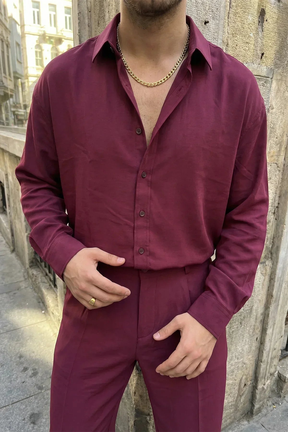 Noda %100 Pamuk Oversize Erkek Modal İkili Takım Gömlek Pantolon - Livio Ferri