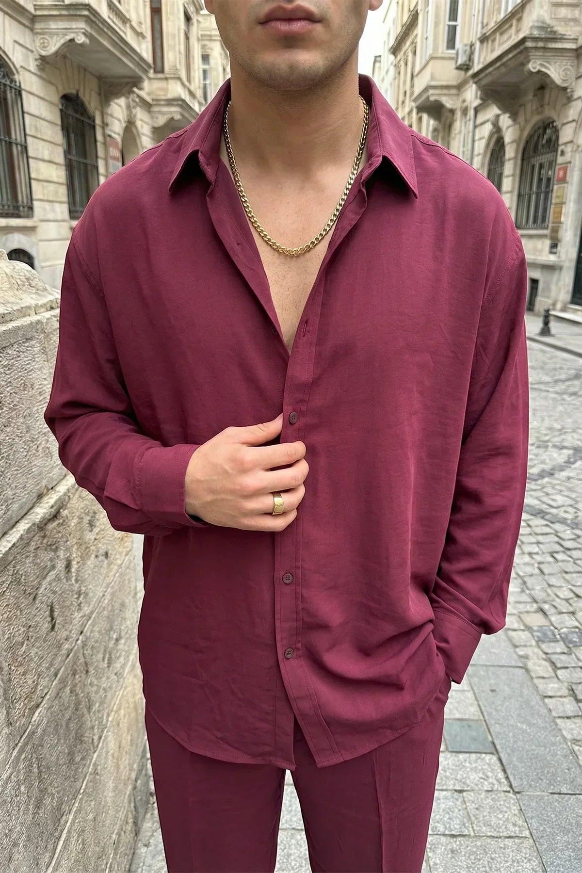 Noda %100 Pamuk Oversize Erkek Modal İkili Takım Gömlek Pantolon - Livio Ferri