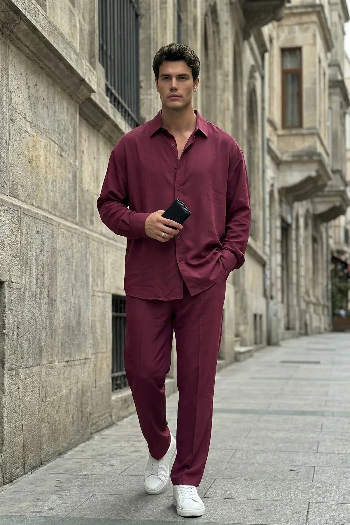 Noda %100 Pamuk Oversize Erkek Modal İkili Takım Gömlek Pantolon - Livio Ferri