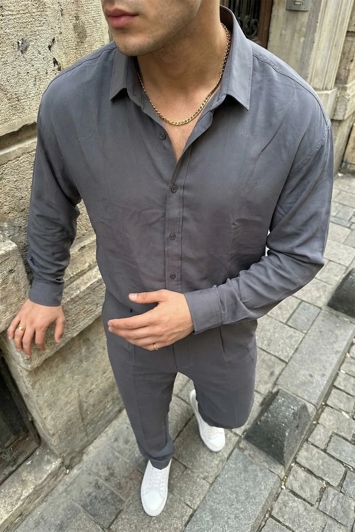 Noda %100 Pamuk Oversize Erkek Modal İkili Takım Gömlek Pantolon - Livio Ferri