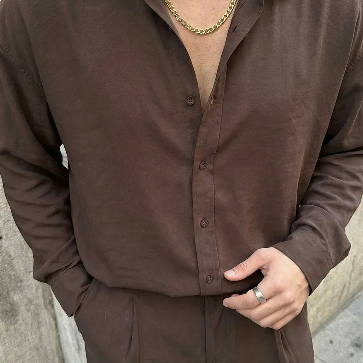 Noda %100 Pamuk Oversize Erkek Modal İkili Takım Gömlek Pantolon - Livio Ferri