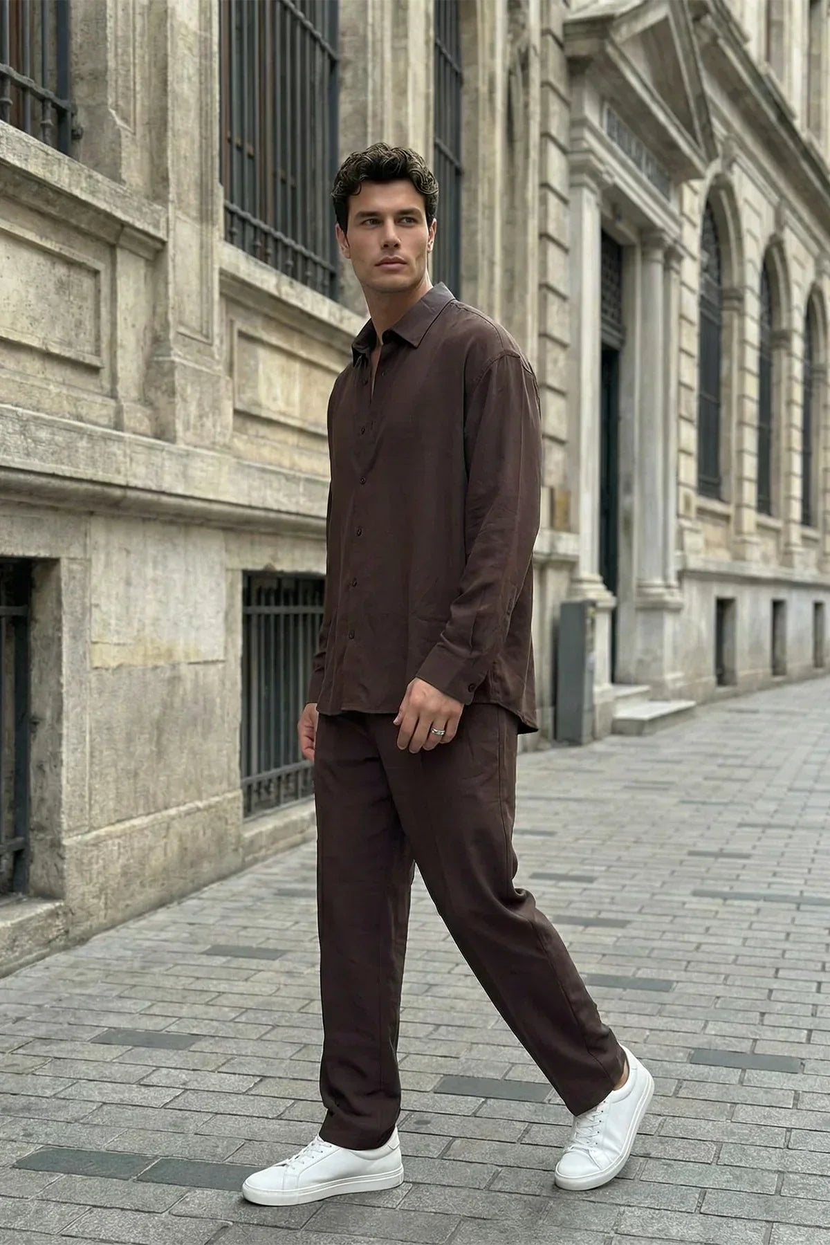 Noda %100 Pamuk Oversize Erkek Modal İkili Takım Gömlek Pantolon - Livio Ferri