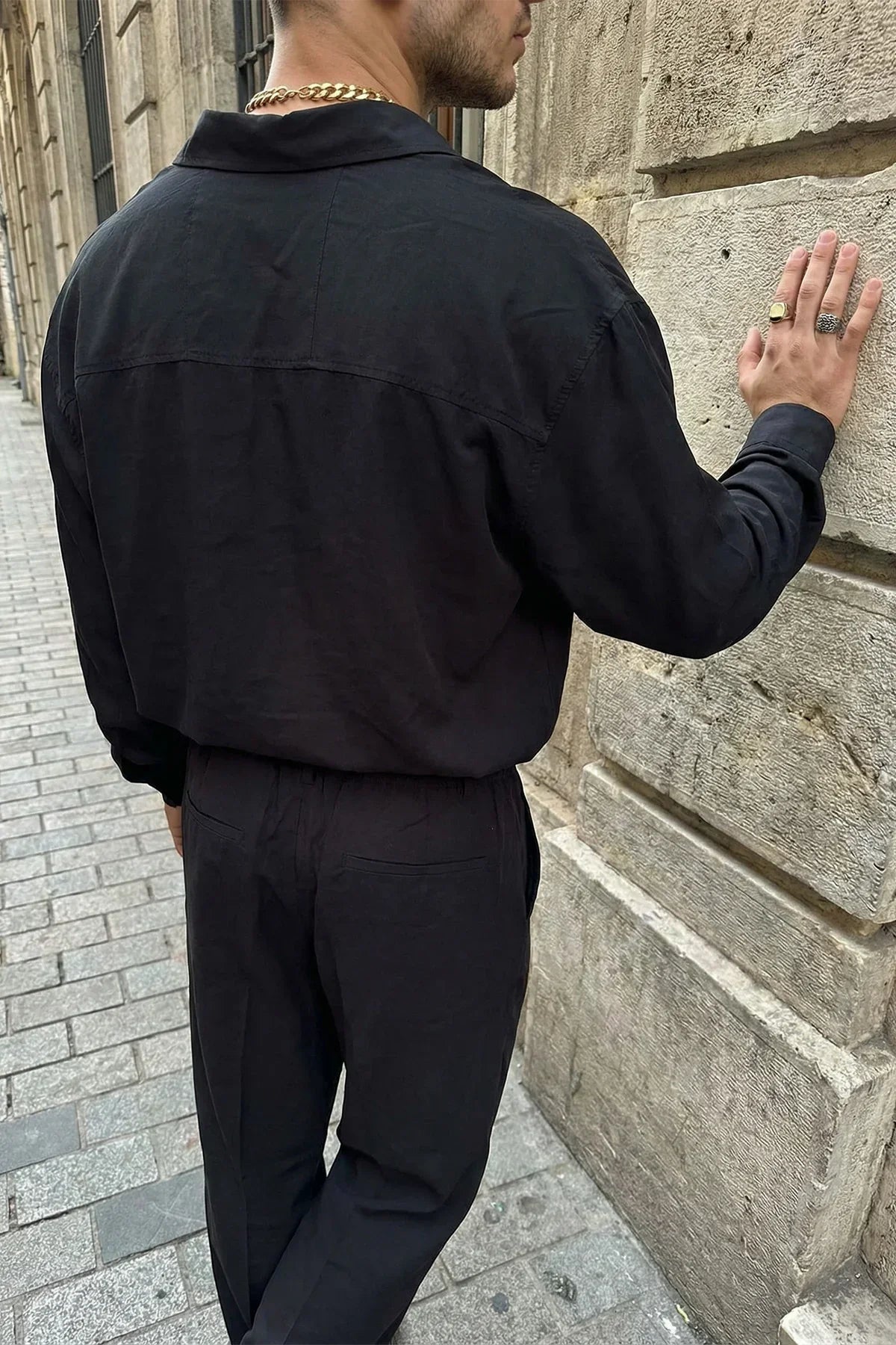 Noda %100 Pamuk Oversize Erkek Modal İkili Takım Gömlek Pantolon - Livio Ferri