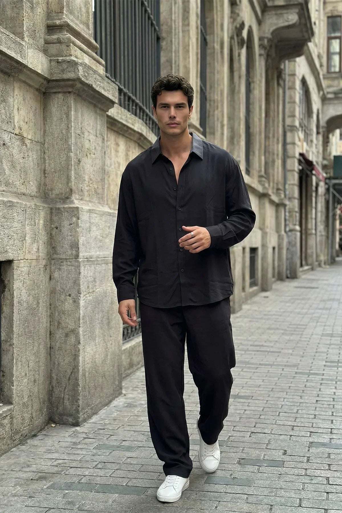 Noda %100 Pamuk Oversize Erkek Modal İkili Takım Gömlek Pantolon - Livio Ferri