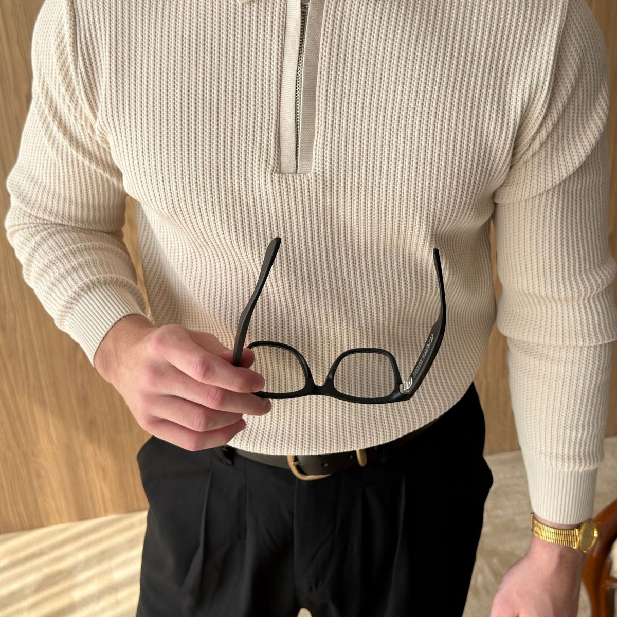 Noli Dokulu Yarım Fermuarlı Polo Yaka Regular Fit Erkek Triko Kazak
