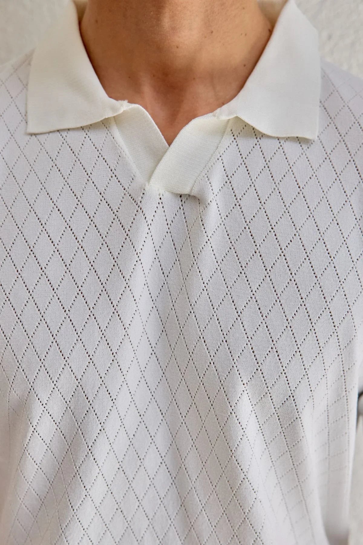 Onor Erkek Kendinden Desenli Polo Yaka Triko Tişört Geniş Kalıp Hafif Doku - Livio Ferri