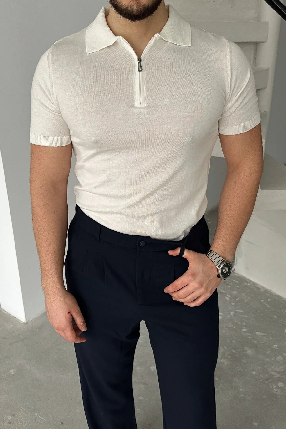 Osko Erkek Polo Yaka Pamuk Düz İnce Triko Tişört - Livio Ferri