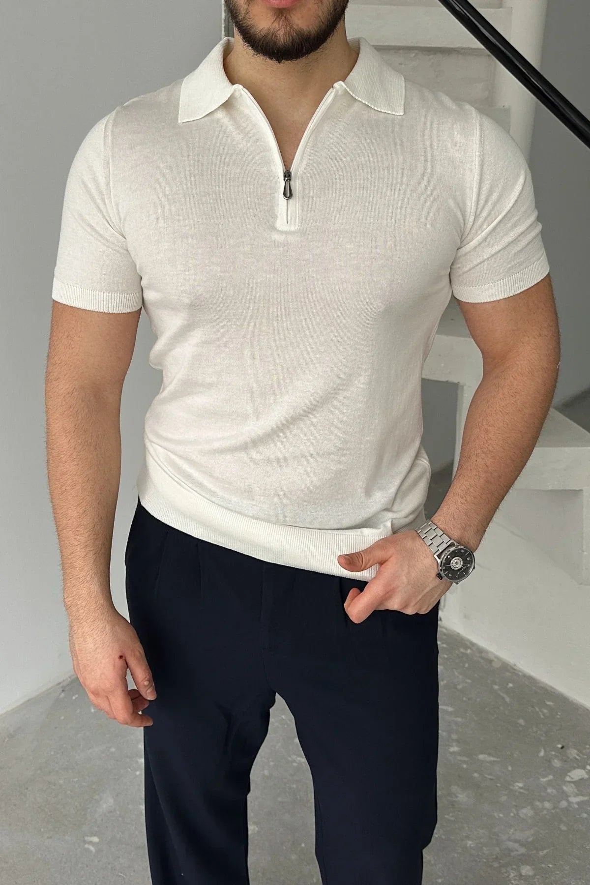 Osko Erkek Polo Yaka Pamuk Düz İnce Triko Tişört - Livio Ferri