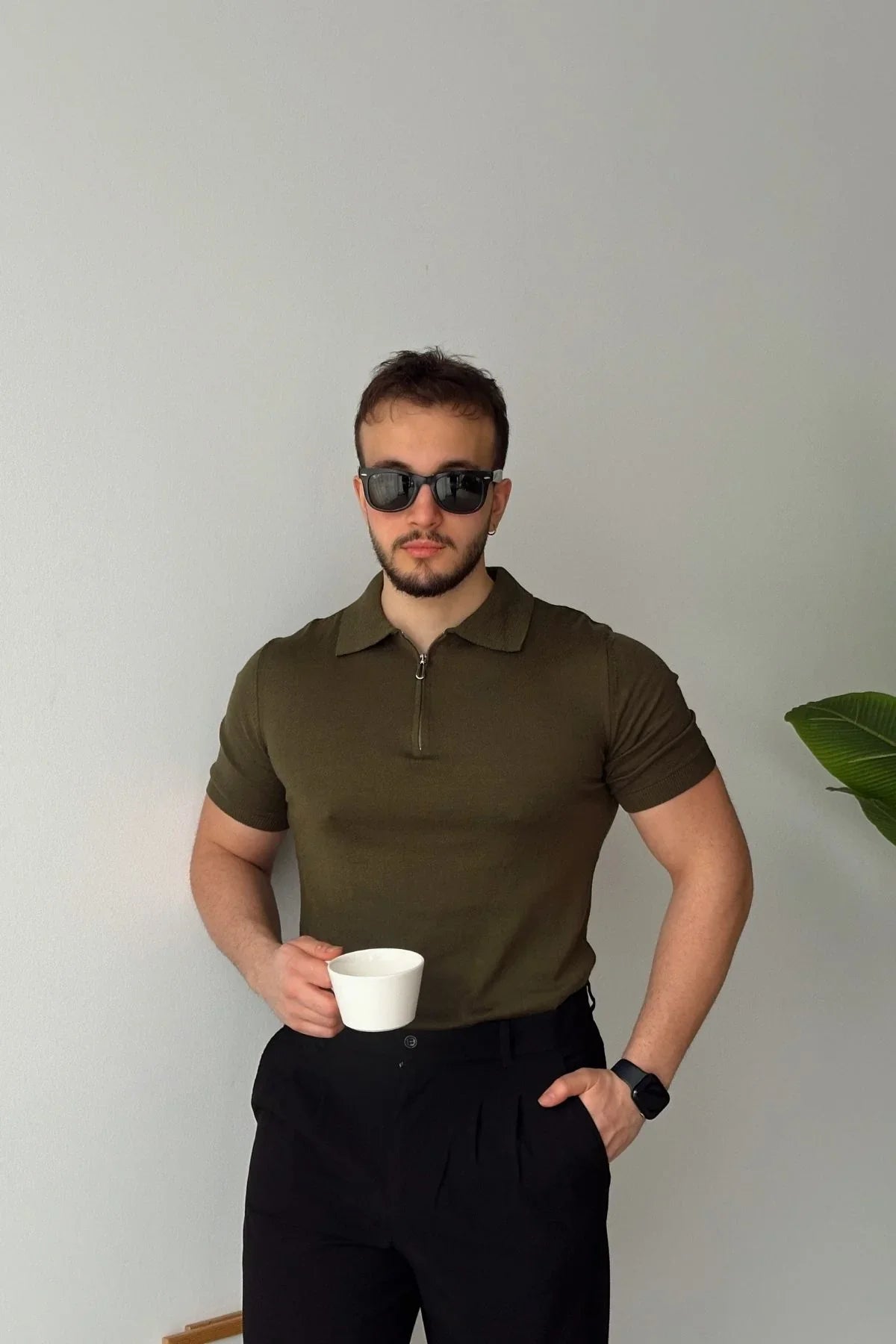 Osko Erkek Polo Yaka Pamuk Düz İnce Triko Tişört - Livio Ferri