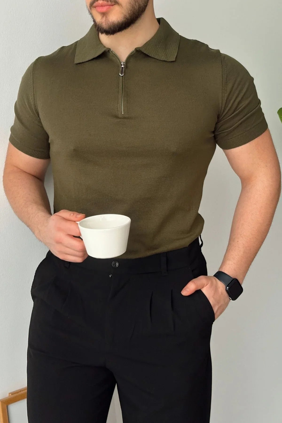 Osko Erkek Polo Yaka Pamuk Düz İnce Triko Tişört - Livio Ferri