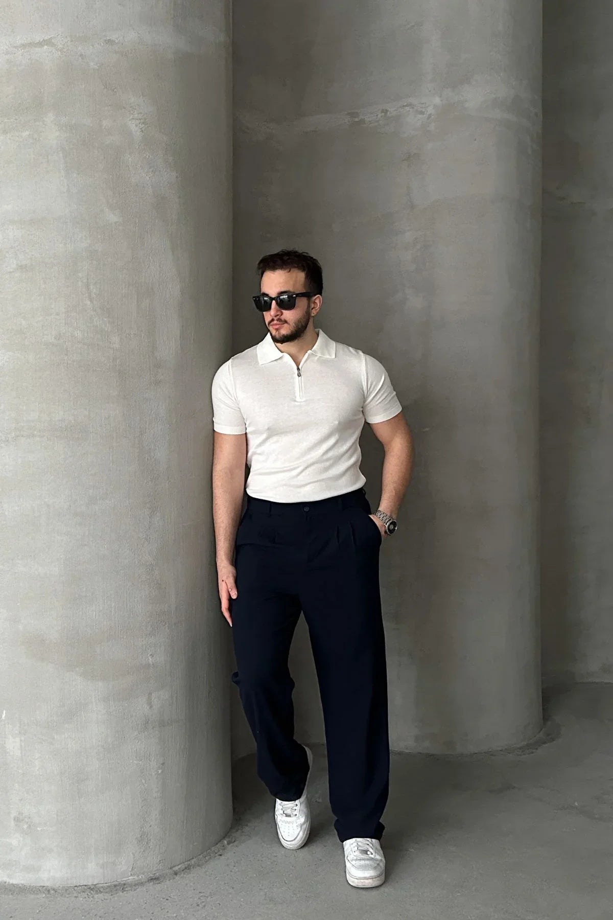 Osko Erkek Polo Yaka Pamuk Düz İnce Triko Tişört - Livio Ferri