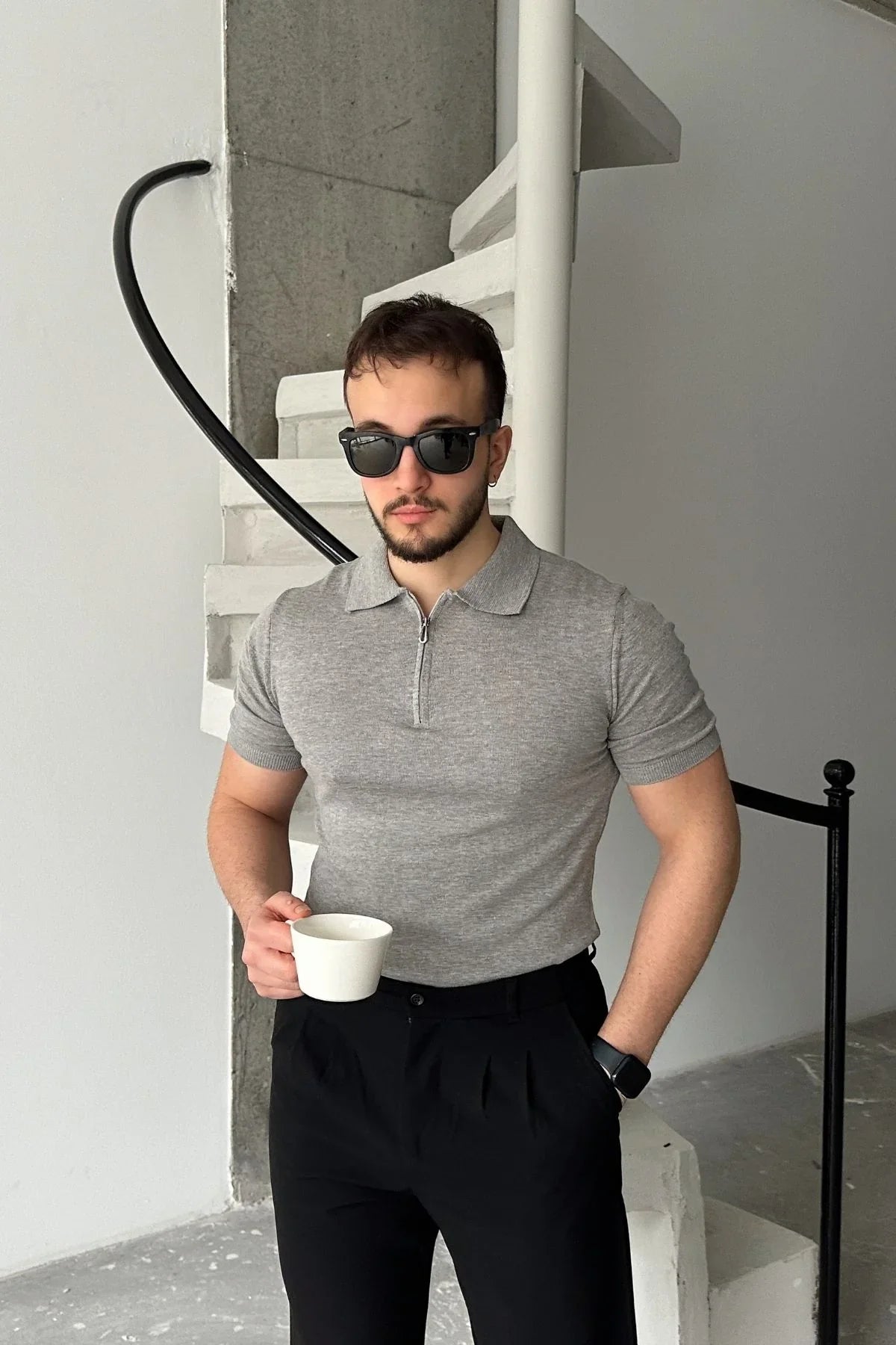 Osko Erkek Polo Yaka Pamuk Düz İnce Triko Tişört - Livio Ferri