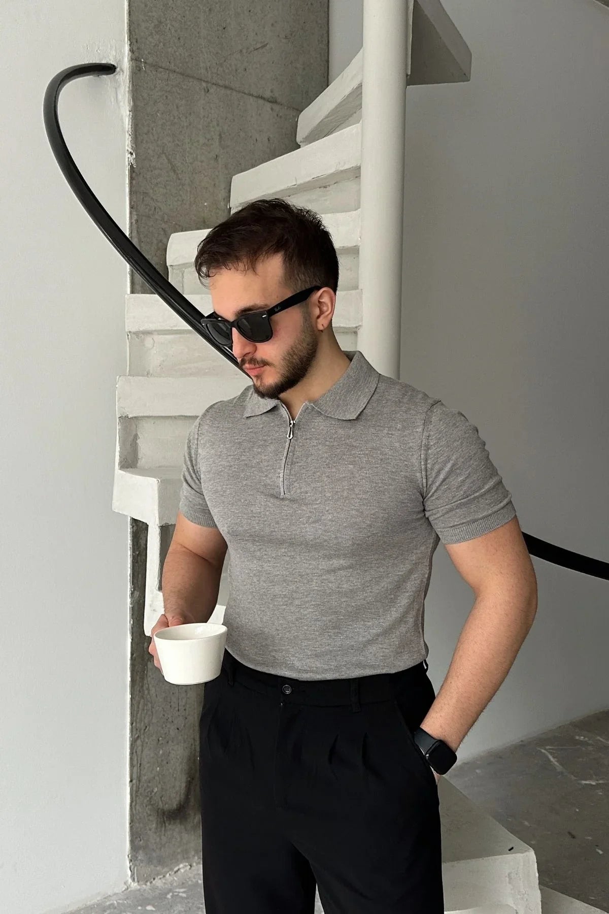 Osko Erkek Polo Yaka Pamuk Düz İnce Triko Tişört - Livio Ferri