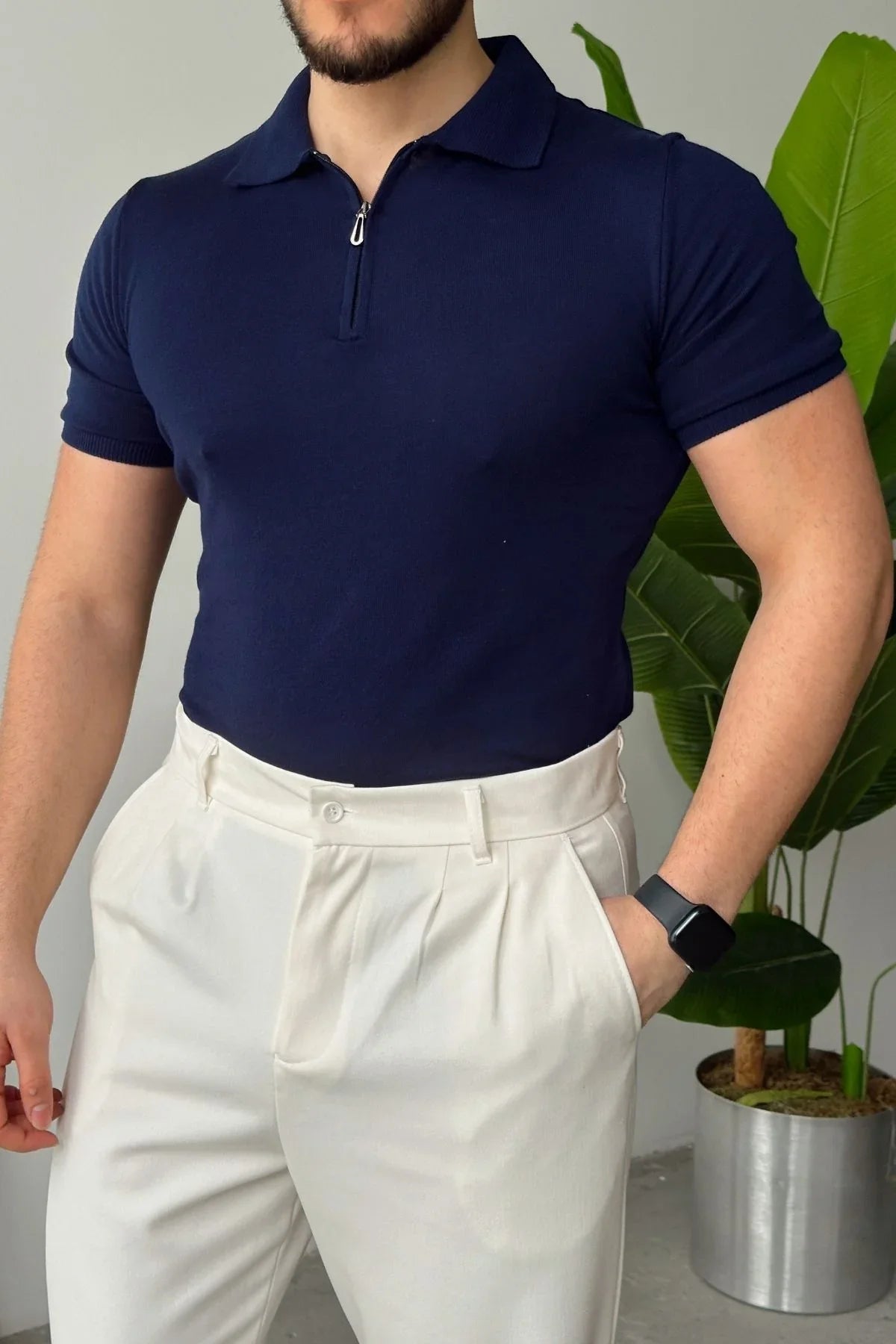 Osko Erkek Polo Yaka Pamuk Düz İnce Triko Tişört - Livio Ferri