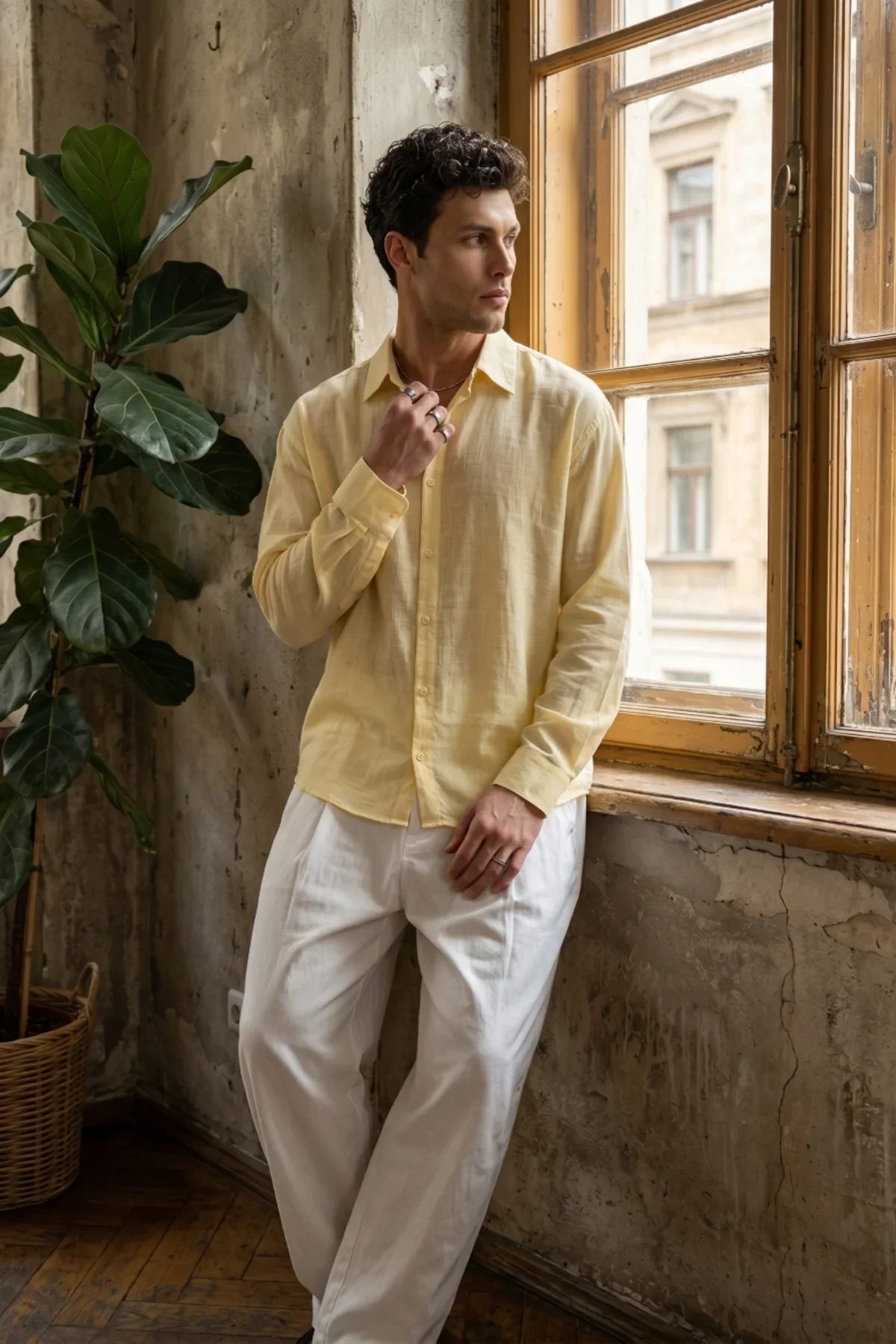 piana-100-cotton-kendinden-desenli-oversize-erkek-gomlek-yazlik-rahat-kesim-gomlek-27967 - Livio Ferri