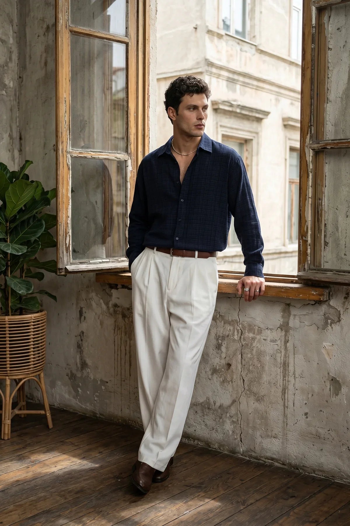 piana-100-cotton-kendinden-desenli-oversize-erkek-gomlek-yazlik-rahat-kesim-gomlek-27970 - Livio Ferri