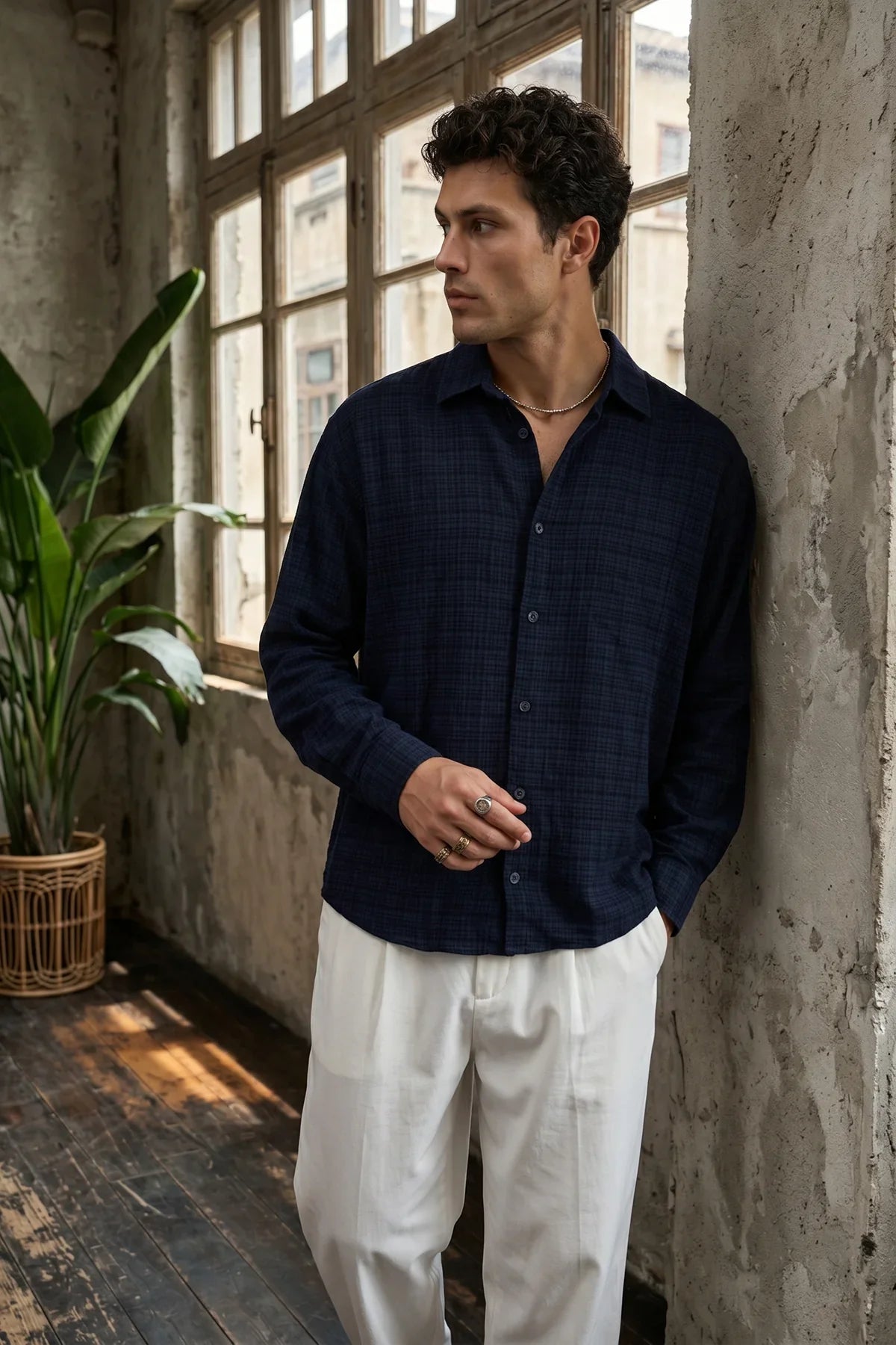 piana-100-cotton-kendinden-desenli-oversize-erkek-gomlek-yazlik-rahat-kesim-gomlek-27972 - Livio Ferri