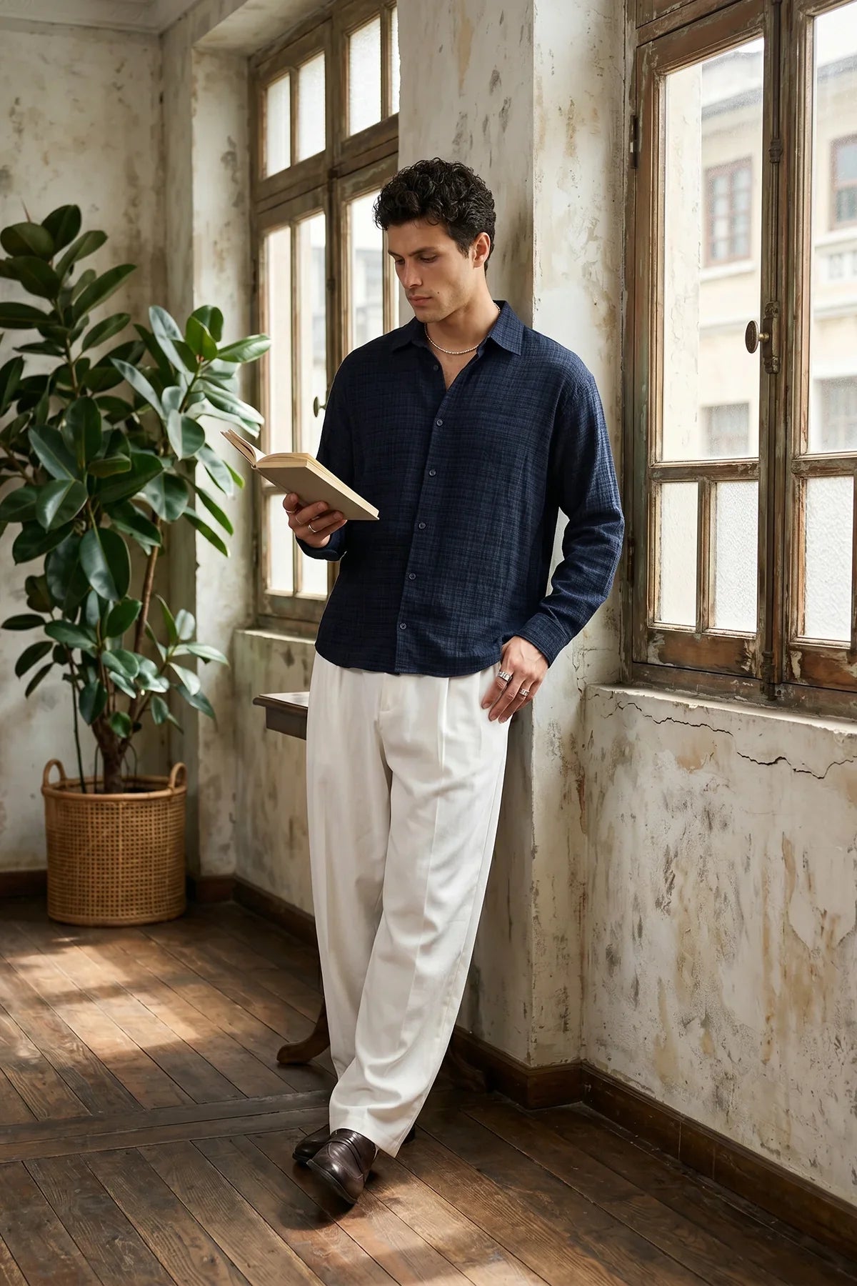 piana-100-cotton-kendinden-desenli-oversize-erkek-gomlek-yazlik-rahat-kesim-gomlek-27974 - Livio Ferri