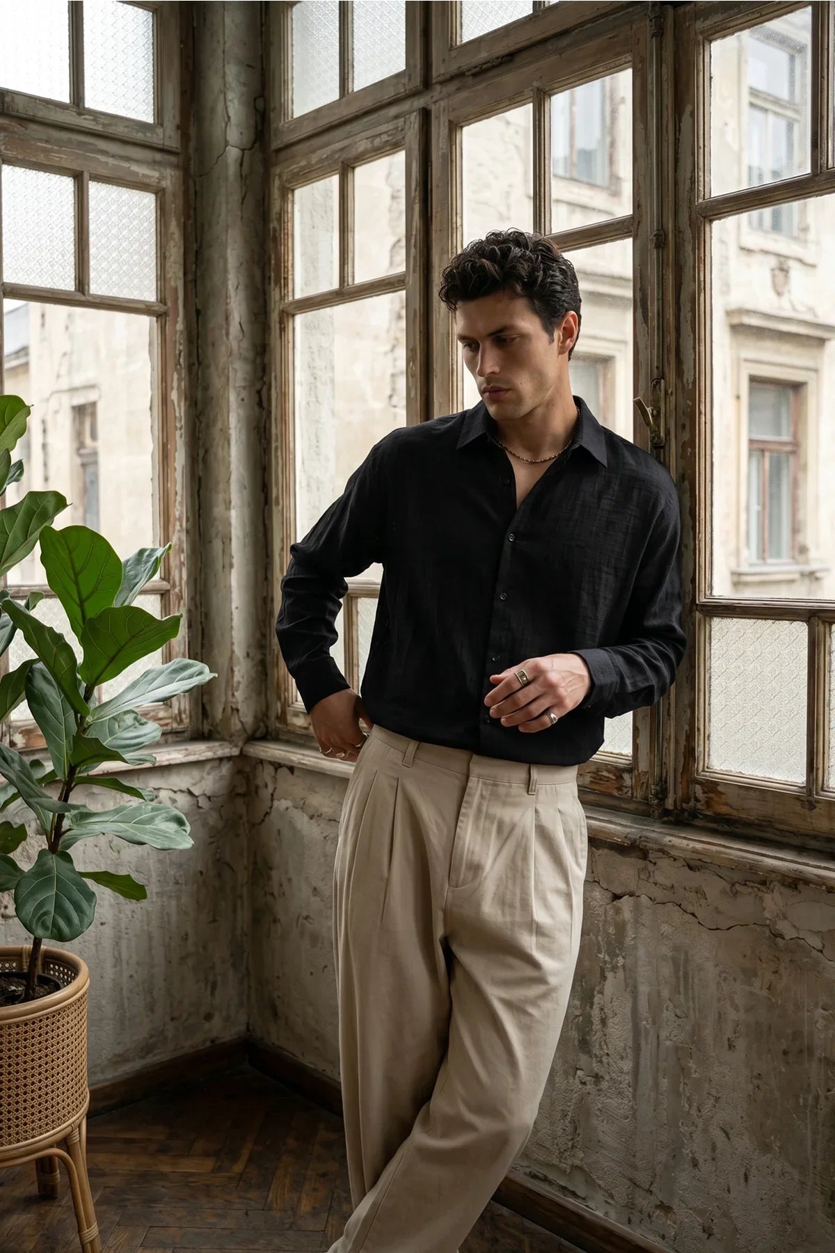 piana-100-cotton-kendinden-desenli-oversize-erkek-gomlek-yazlik-rahat-kesim-gomlek-27977 - Livio Ferri