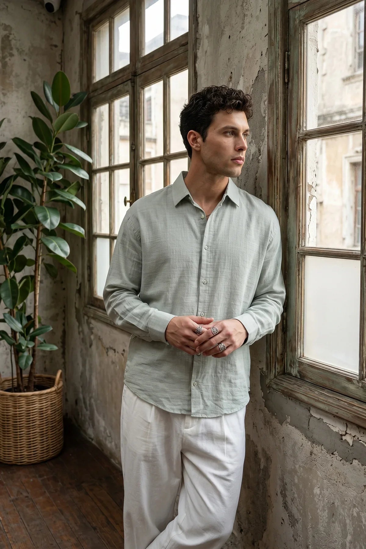 piana-100-cotton-kendinden-desenli-oversize-erkek-gomlek-yazlik-rahat-kesim-gomlek-27985 - Livio Ferri